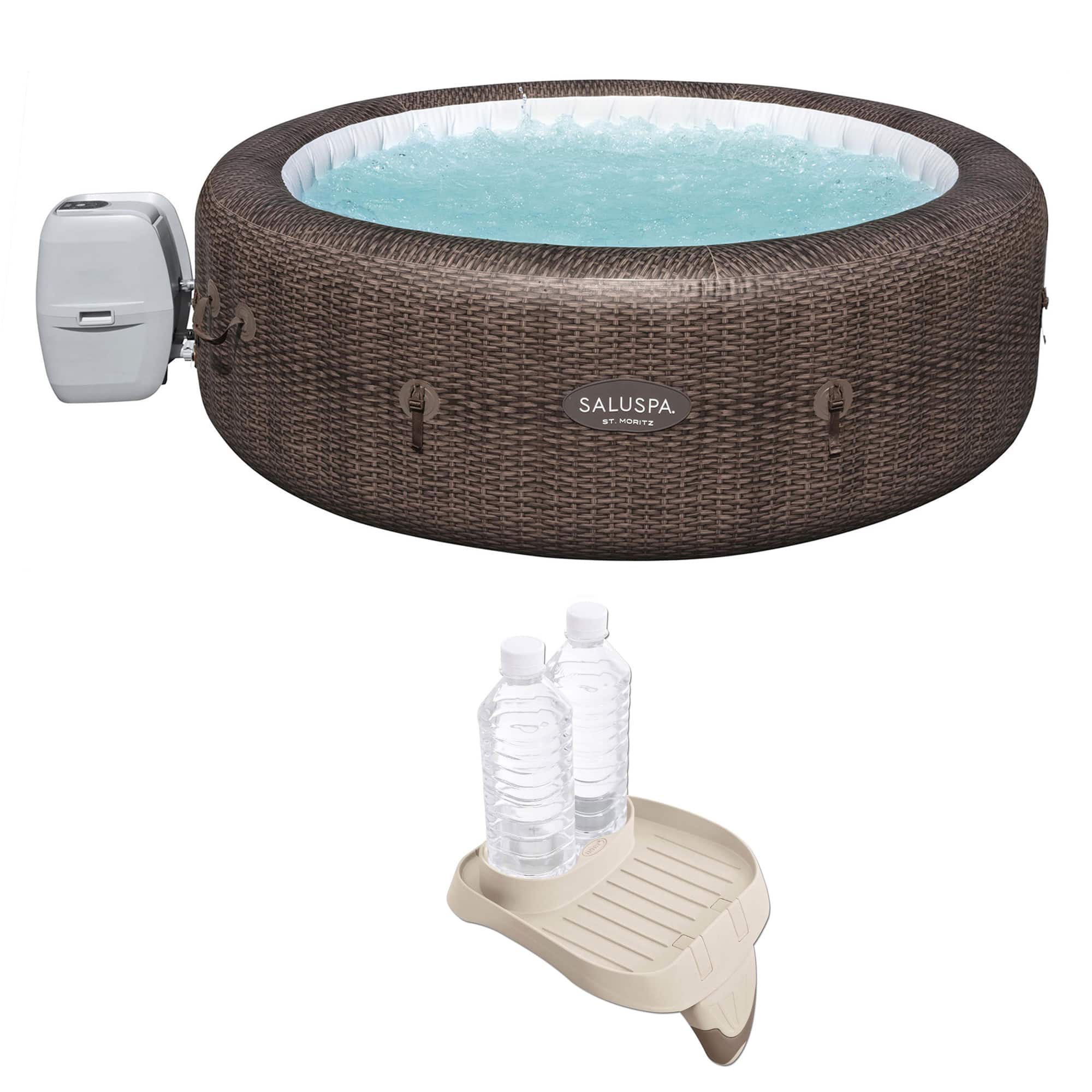 Bestway - SaluSpa St Moritz Hot Tub & PureSpa Cup Holder w/ Refreshment Tray - Brown