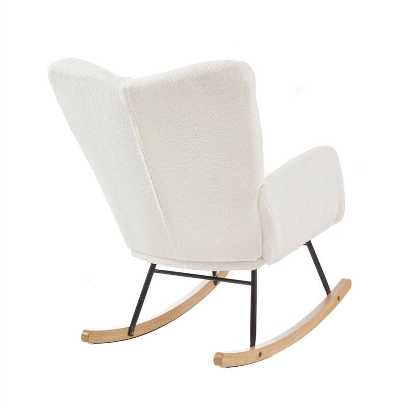 Alt View 6. HTUTWOO - Glider Chair for Living Room - Tufted Upholstered Teddy Fabric Rocking Chair, Metal Frame Accent Chair - Ivory.