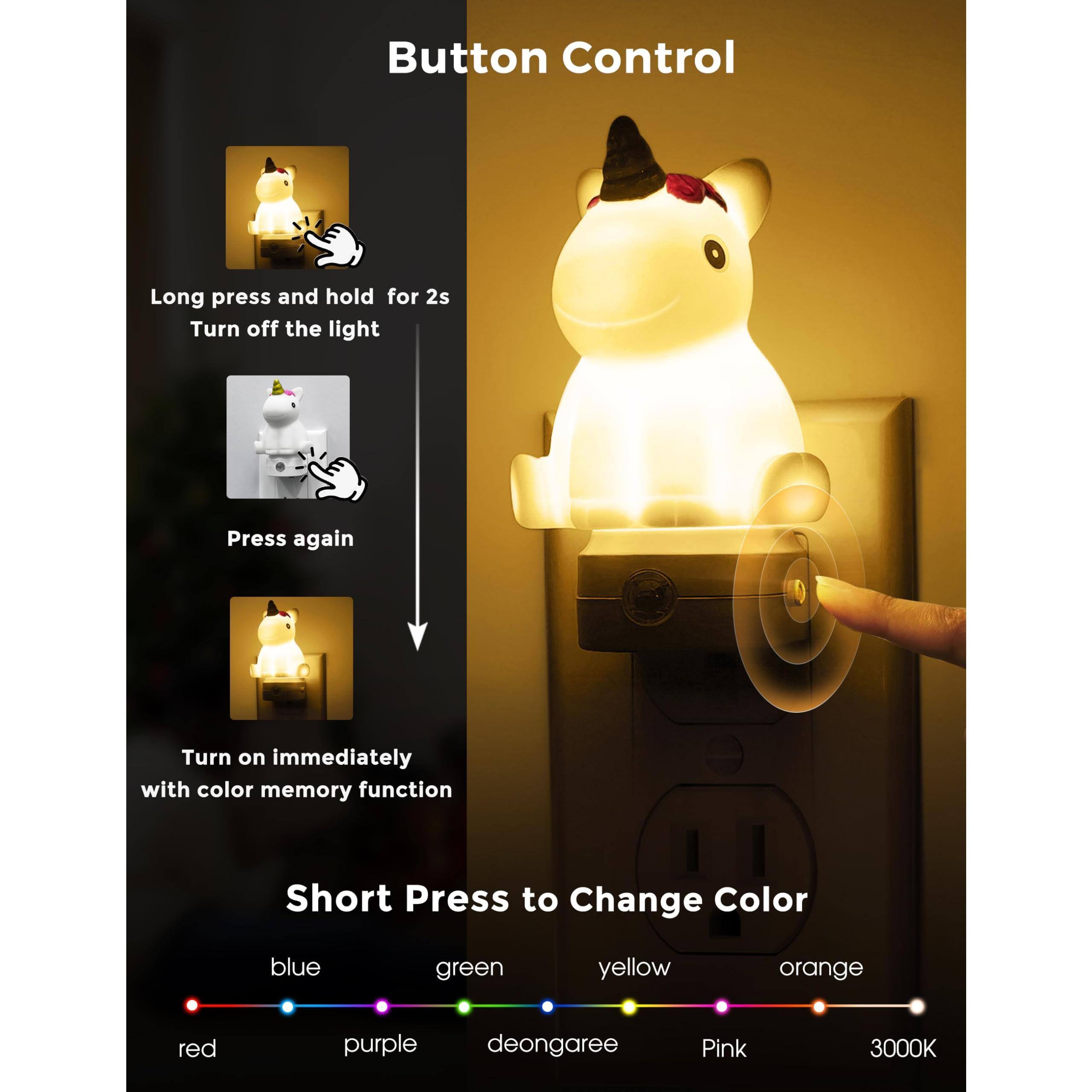 Button Control

- Long press and hold for 2s
  - Turn off the light
- Press again
  - Turn on immediately with color memory function

Short Press to Change Color

- red
- blue
- purple
- green
- yellow
- orange
- deongaree
- Pink
- 3000K
