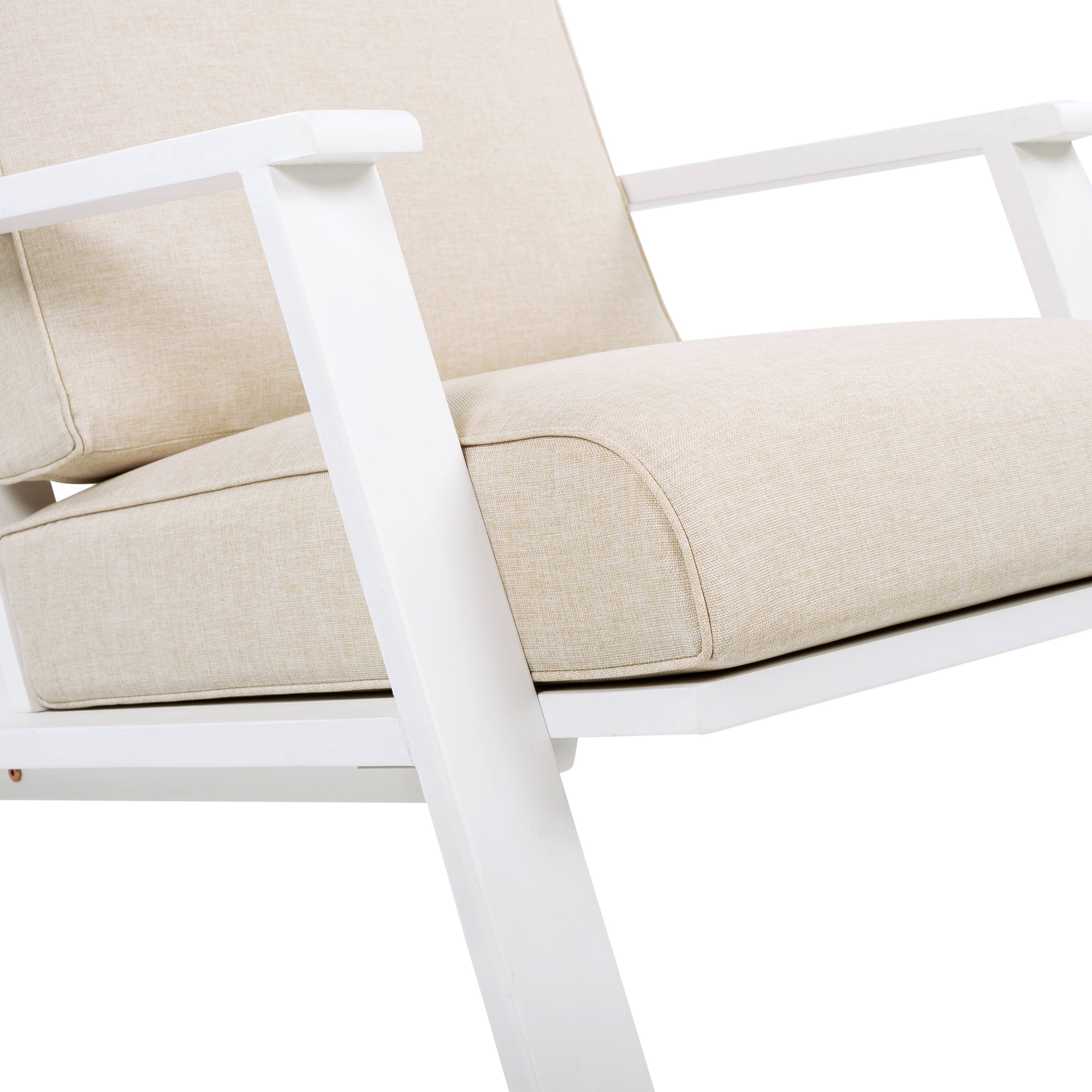 Alt View 4. Mondawe - Outdoor Club Chair with Cushion and Acacia Wood Frame - Beige+White.