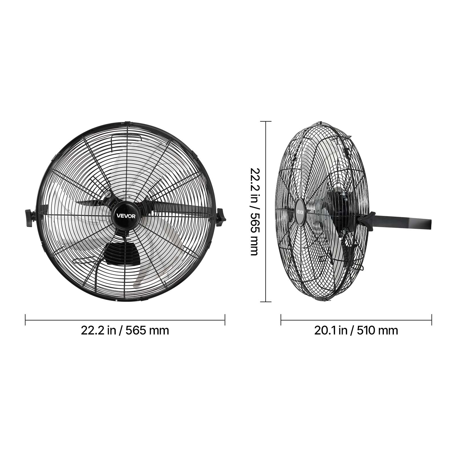 VEVOR  
22.2 in / 565 mm  
20.1 in / 510 mm