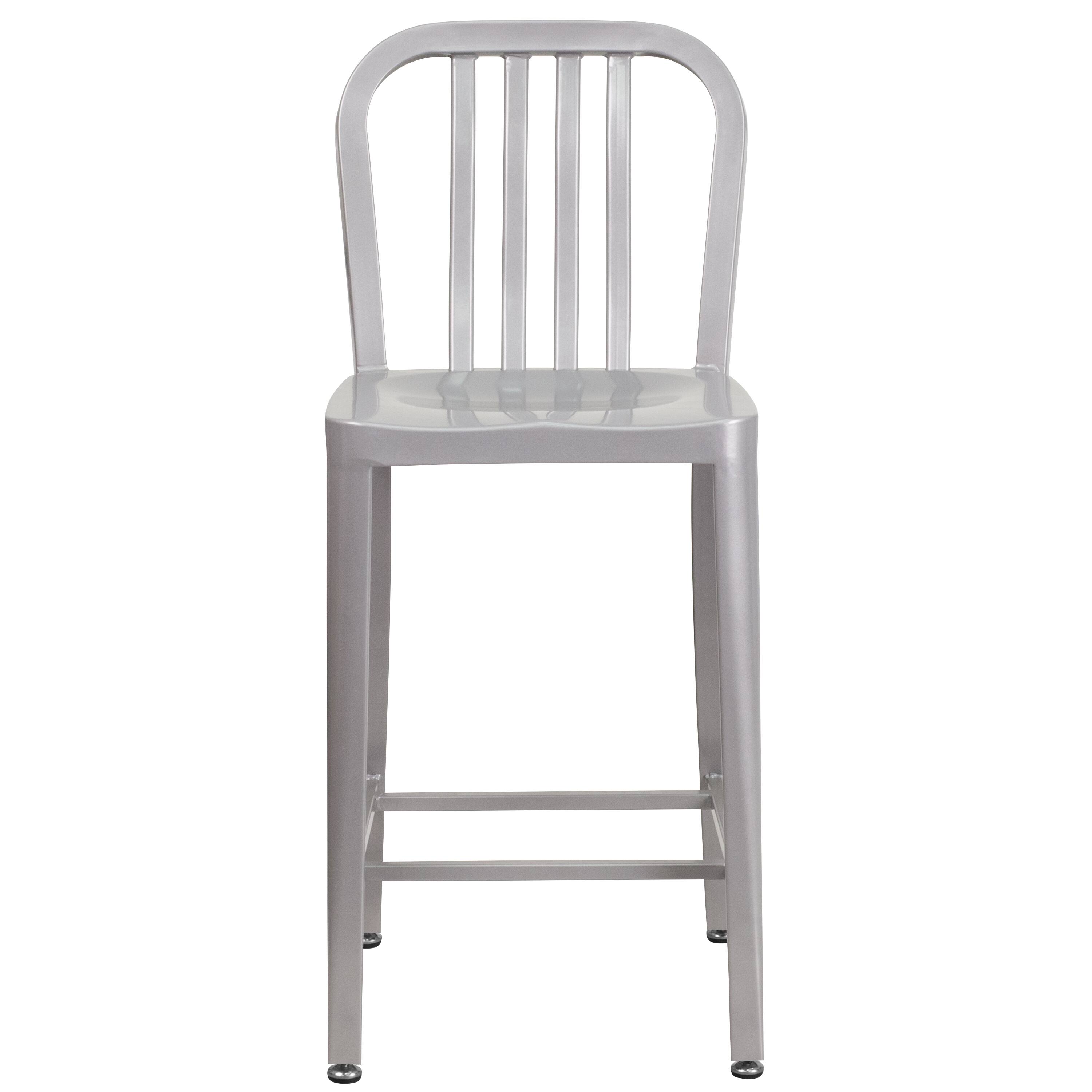 Alt View 11. Alamont Home - Gael 24" High Silver Metal Indoor-Outdoor Counter Height Stool w/ Vertical Slat Back - Silver.
