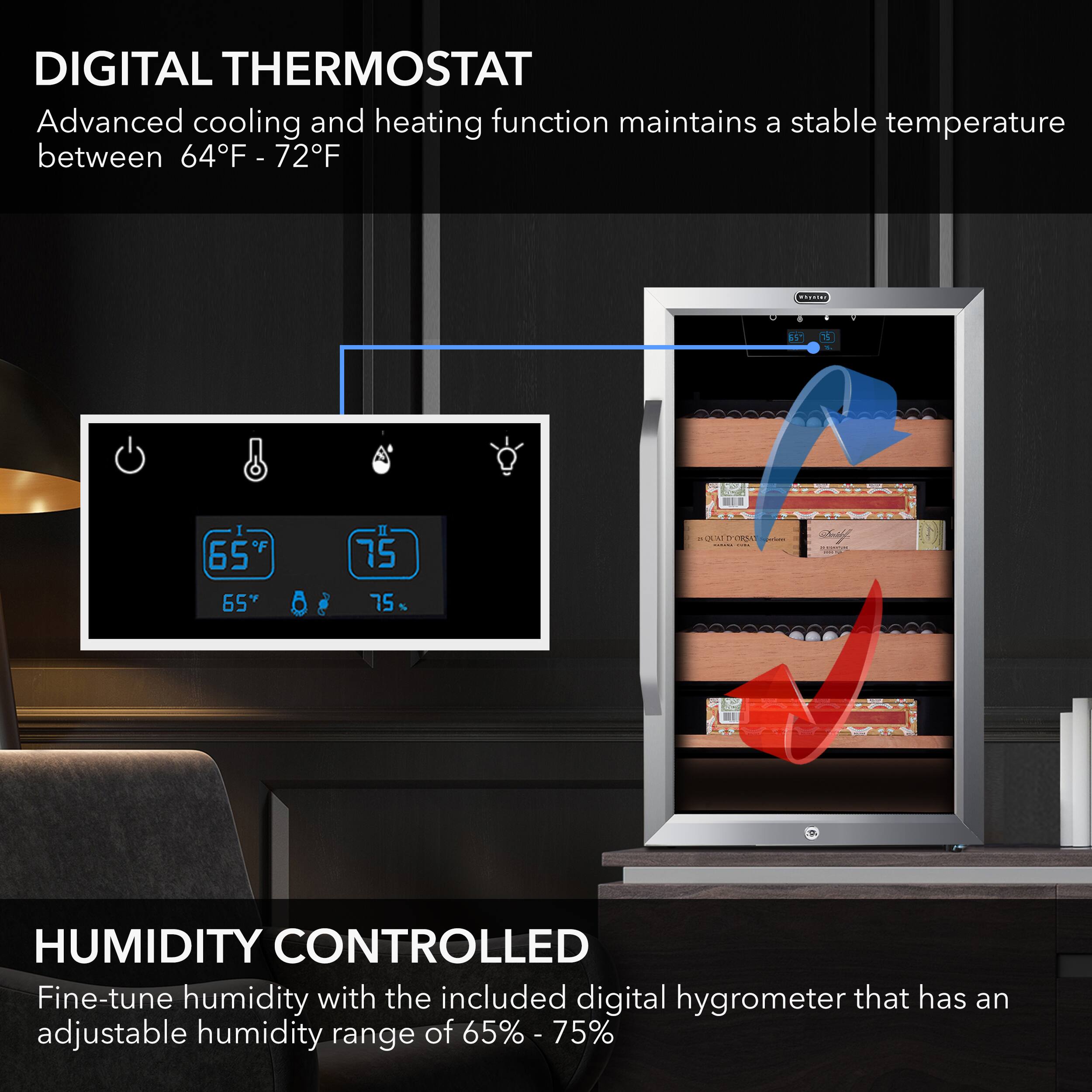 Alt View 14. Whynter - 4.2 cu.ft. Cigar Cabinet Cooler and Humidor with Humidity Temperature Control - Silver.