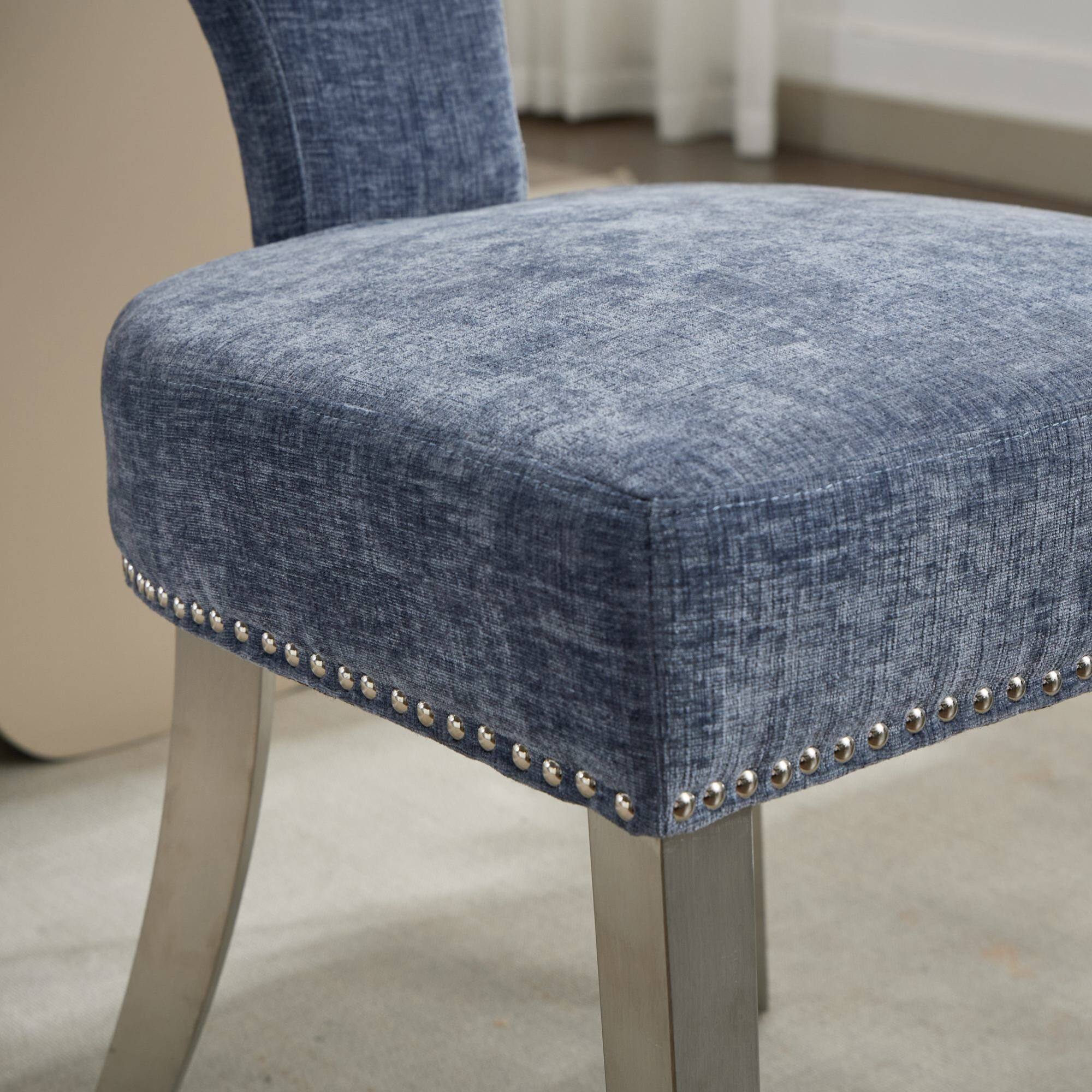 Alt View 8. GOODSILO - Modern Upholstered Dining Chairs Set of 2 with Curved Backrest and Stainless Steel Legs - Blue.