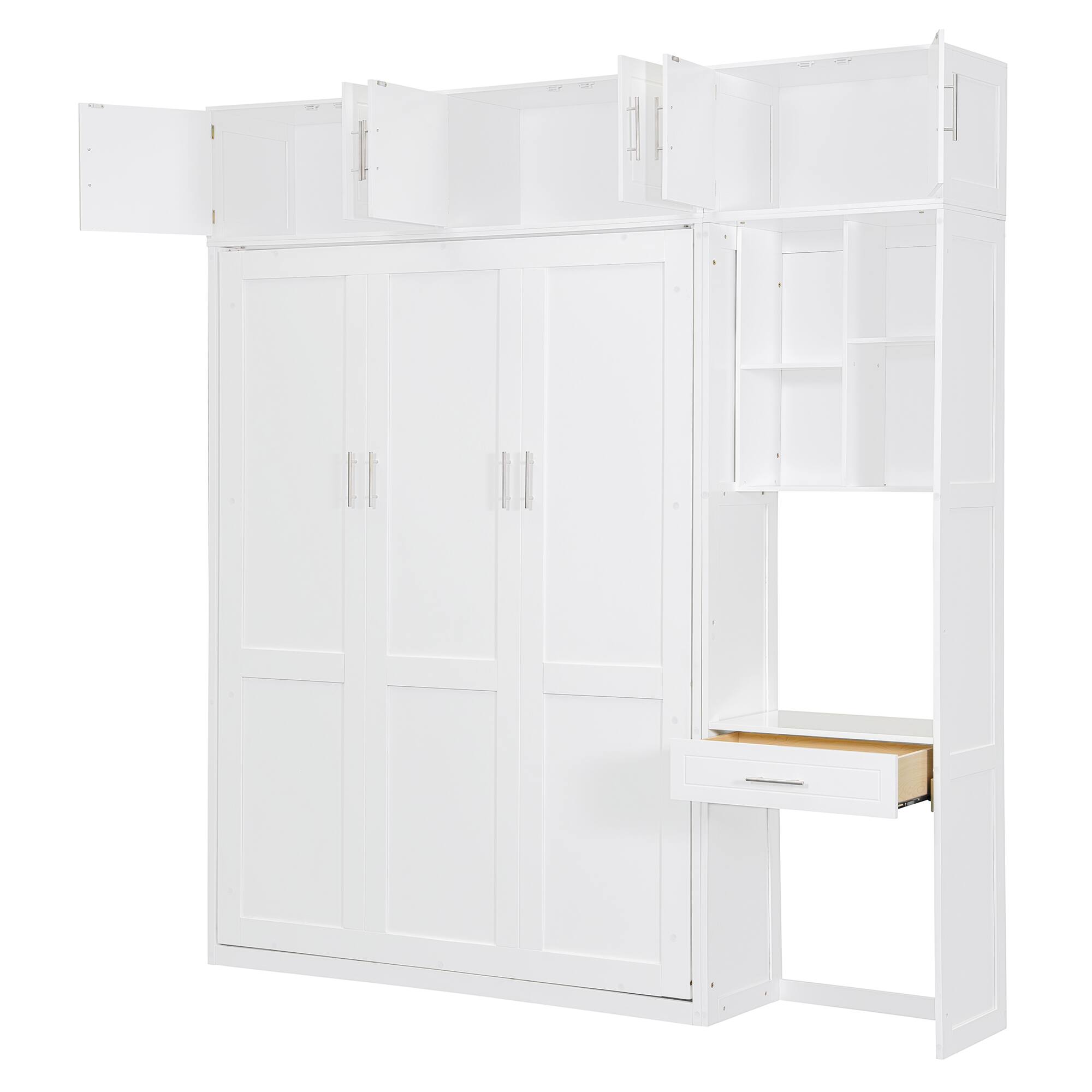Alt View 8. Tiramisubest - Full Size White Wall Murphy Bed with Desk, Cabinet and Shelves, Space Saving, 87x81x95 inches, 330 lbs - White.