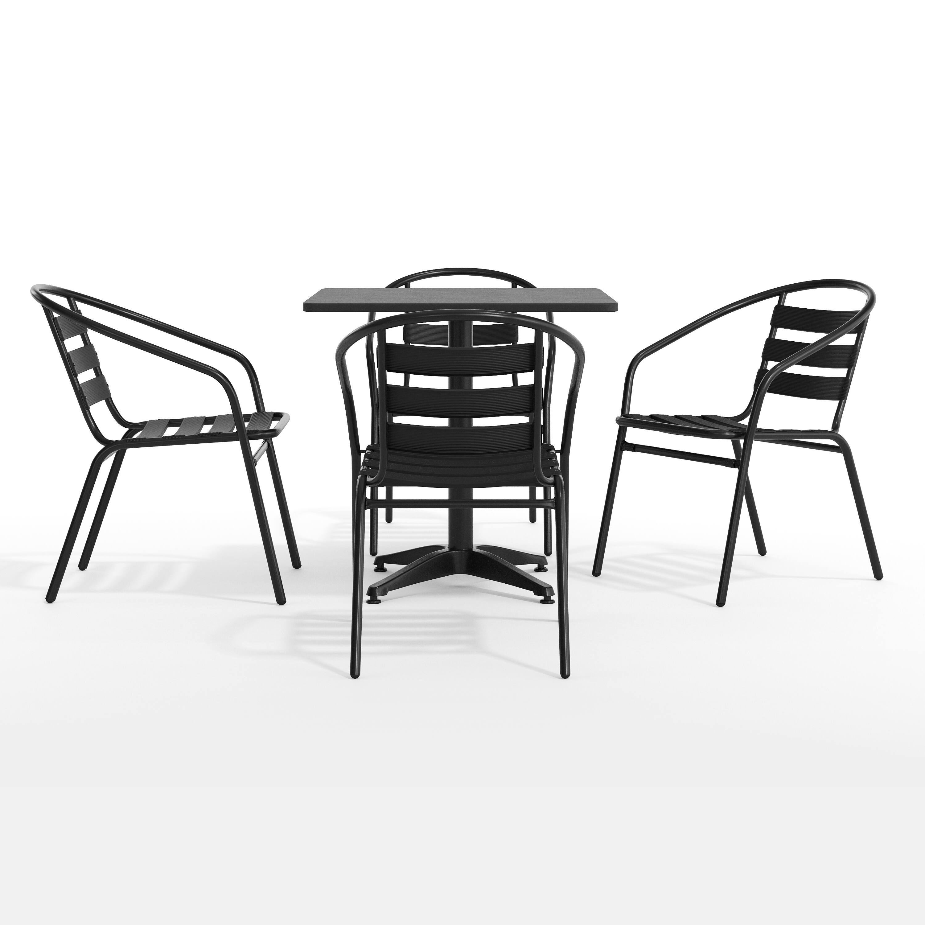 Left. Flash Furniture - Lila 27.5'' Black Square Aluminum Indoor-Outdoor Table Set with 4 Black Slat Back Chairs - Black.
