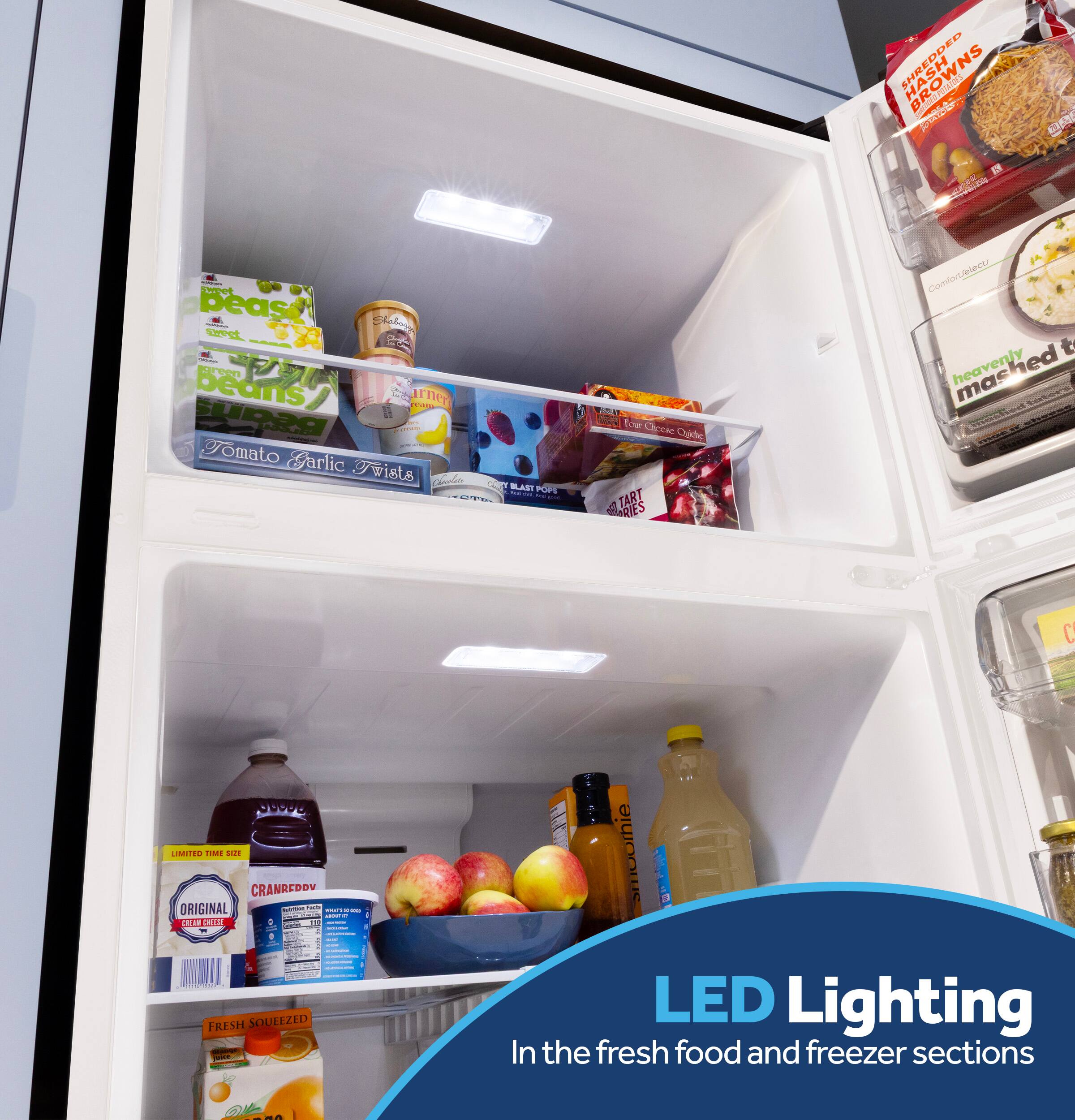 LED Lighting in the fresh food and freezer sections
