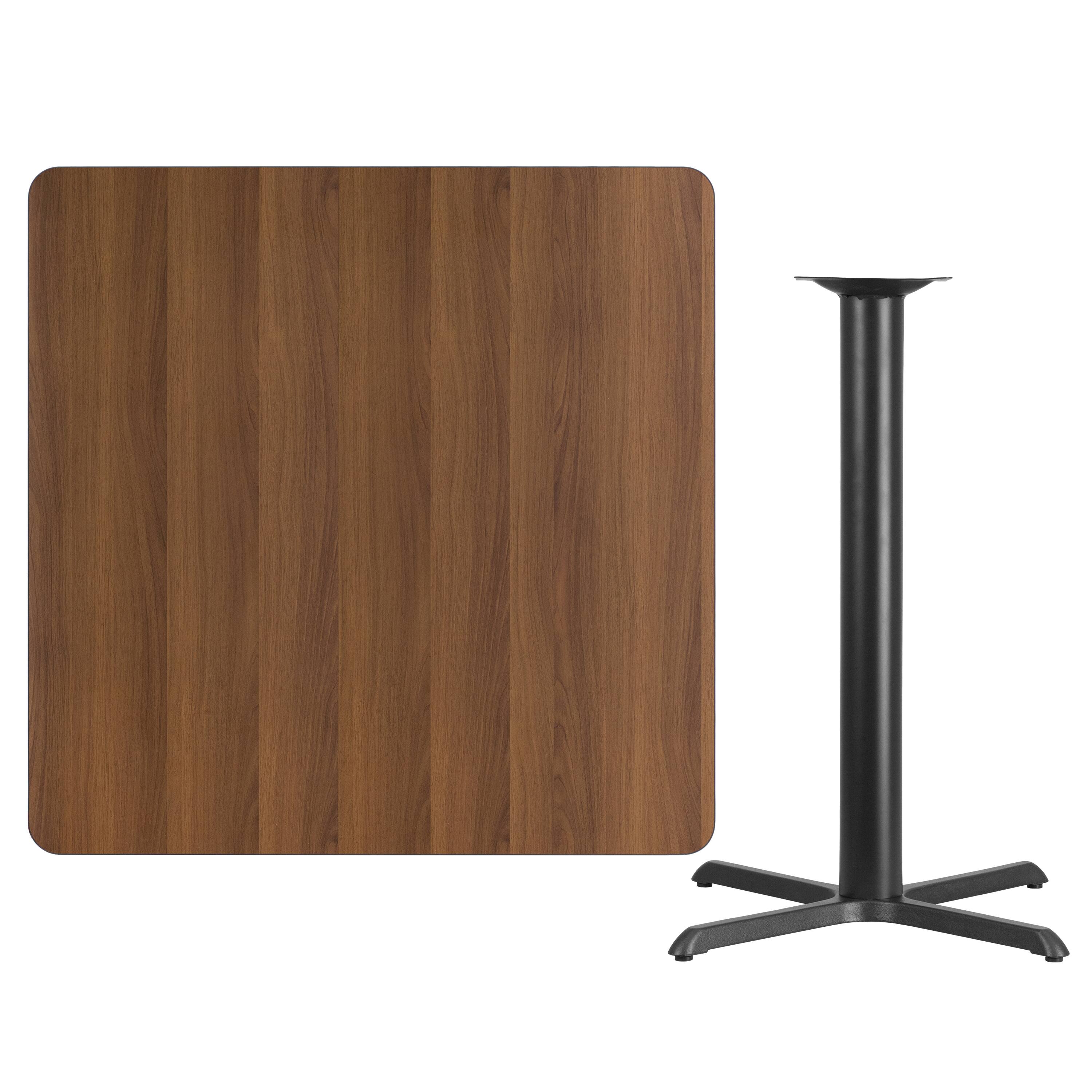 Alt View 2. Emma + Oliver - 42" Square Laminate Table Top with 33"x33" Bar Height Table Base - Walnut.