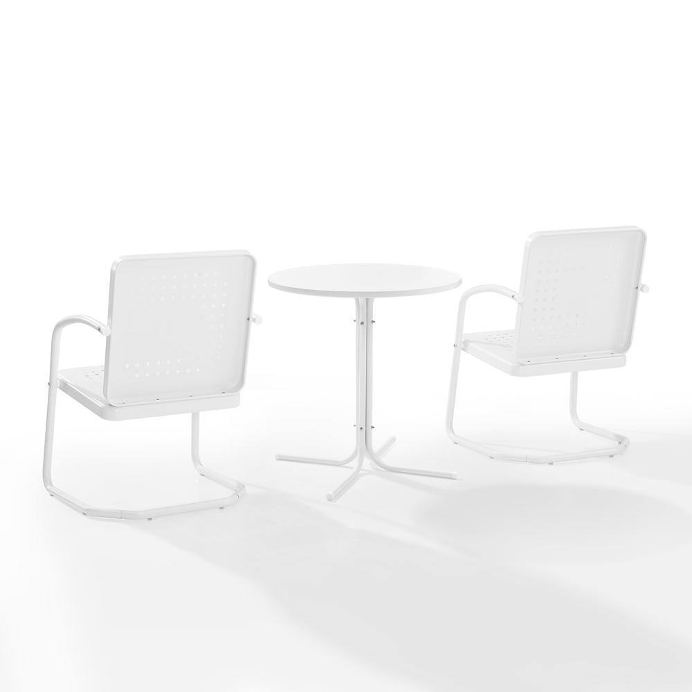 Back. Crosley Furniture - Bates 3Pc Retro Outdoor Bistro Set - Bistro Table & 2 Armchairs - White Gloss.