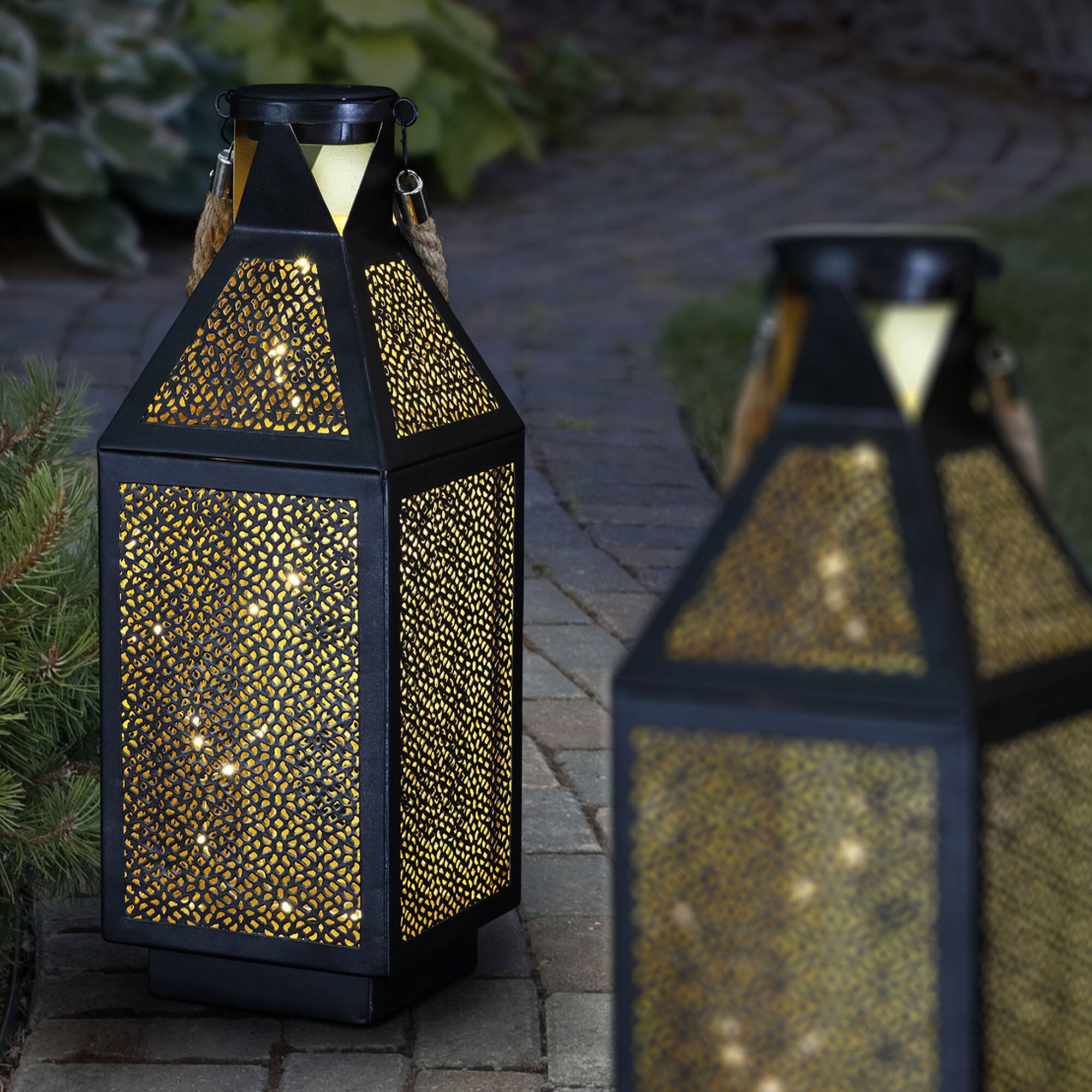 Alt View 3. Four Seasons Courtyard - Four Seasons Courtyard 16 Inch Battery Powered 20 LED Filigree Lantern (2 Pack).