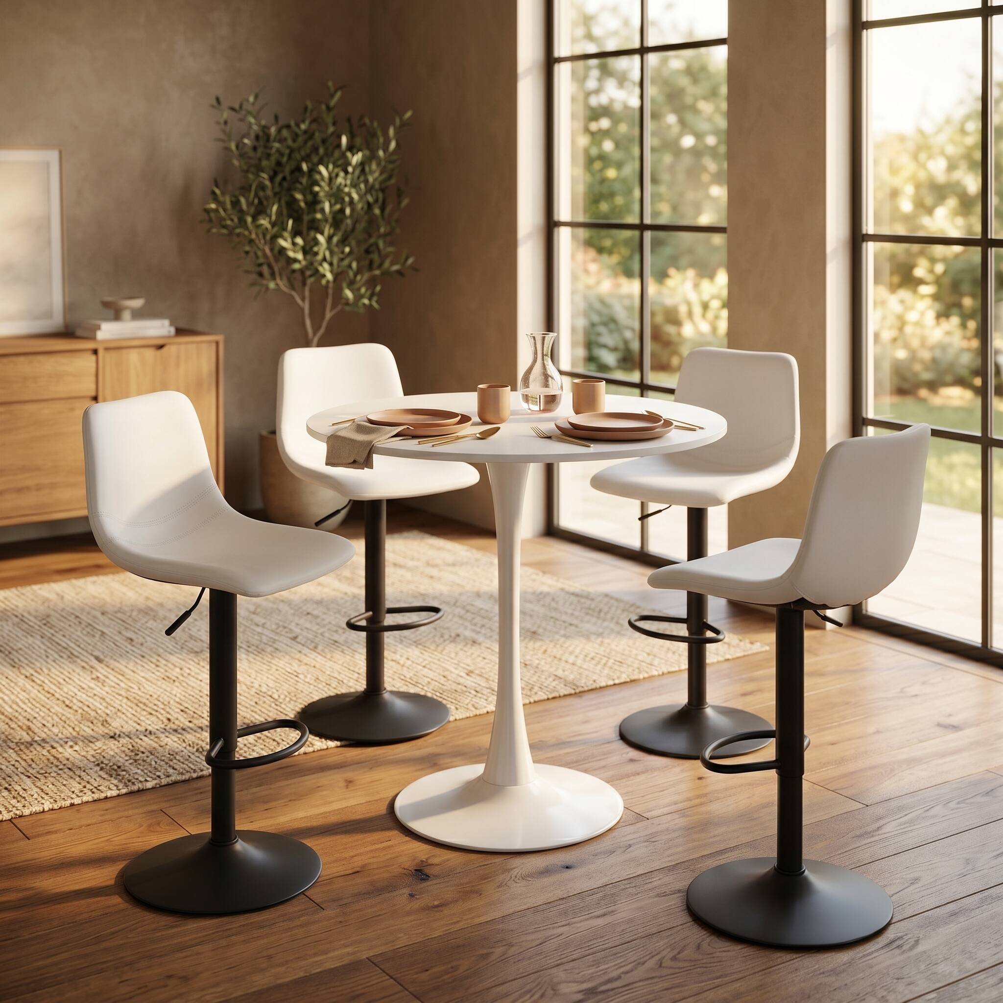 Alt View 1. LeisureMod - Bristol 31" Round Dining Table with Sintered Stone Top and White Metal Base, Modern Kitchen Bistro Accent Table - White.