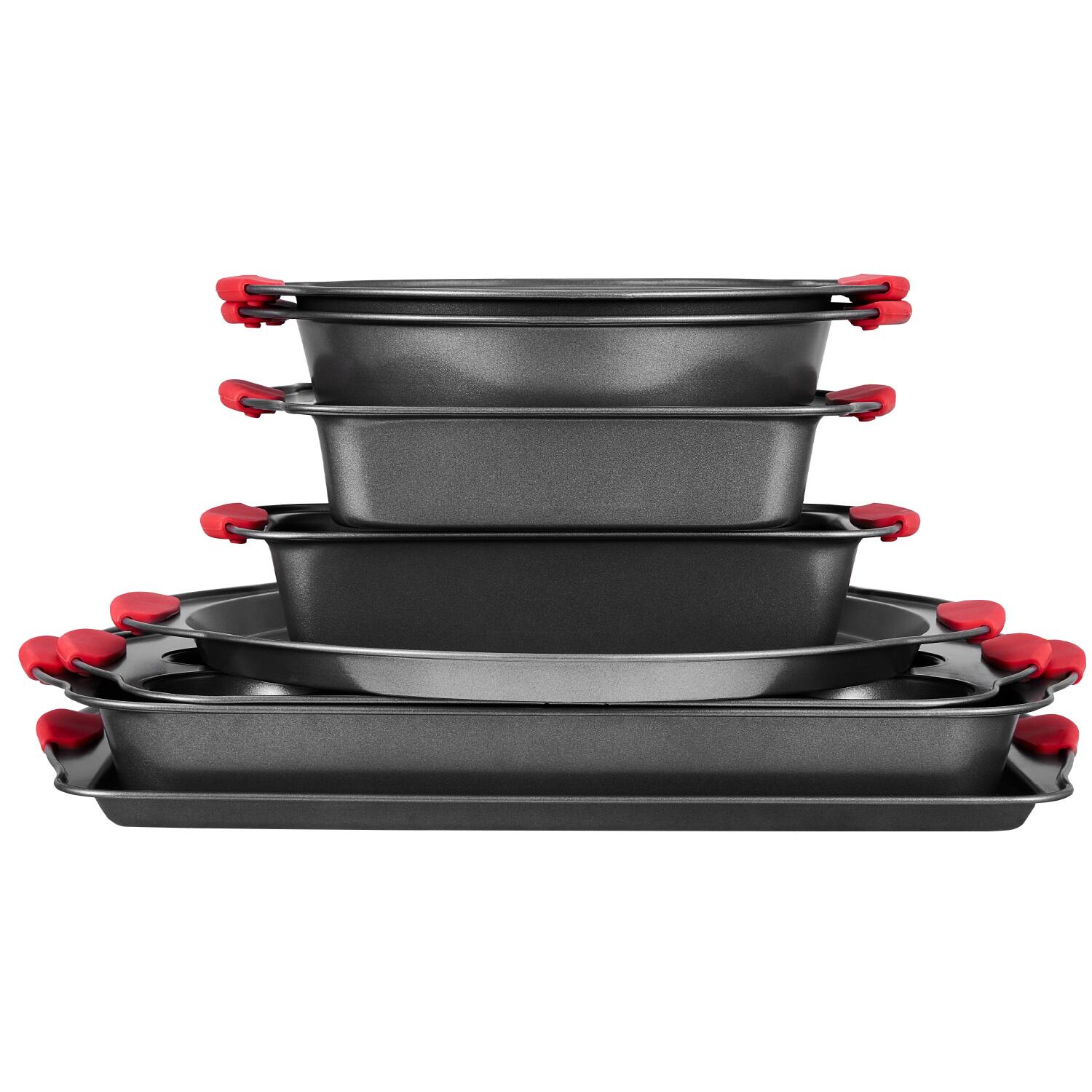 VEVOR - Baking Pans Set, 8-Piece, Nonstick Carbon Steel Cookware Sheets & Trays, Stackable Kitchen Oven Bakeware Cooking Sets - Charcoal Black