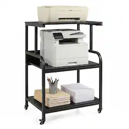 Costway - 3-Tier Rolling Printer Stand with Adjustable Shelf, Lockable Wheels, Metal Frame - Black