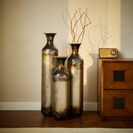 Anysun - Hand-Forged Metal Vases Set of 3 - Burnt Finish Rustic Floor Vases, 28.34/24.4/20.4 Inch for Farmhouse Decor - Gold