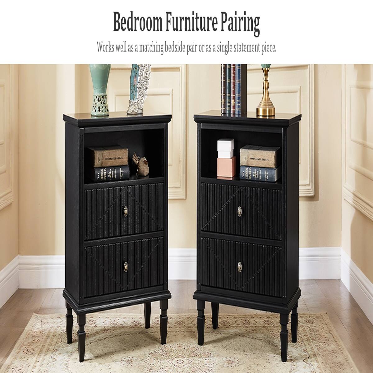 Bedroom Furniture Pairing  
Works well as a matching bedside pair or as a single statement piece.