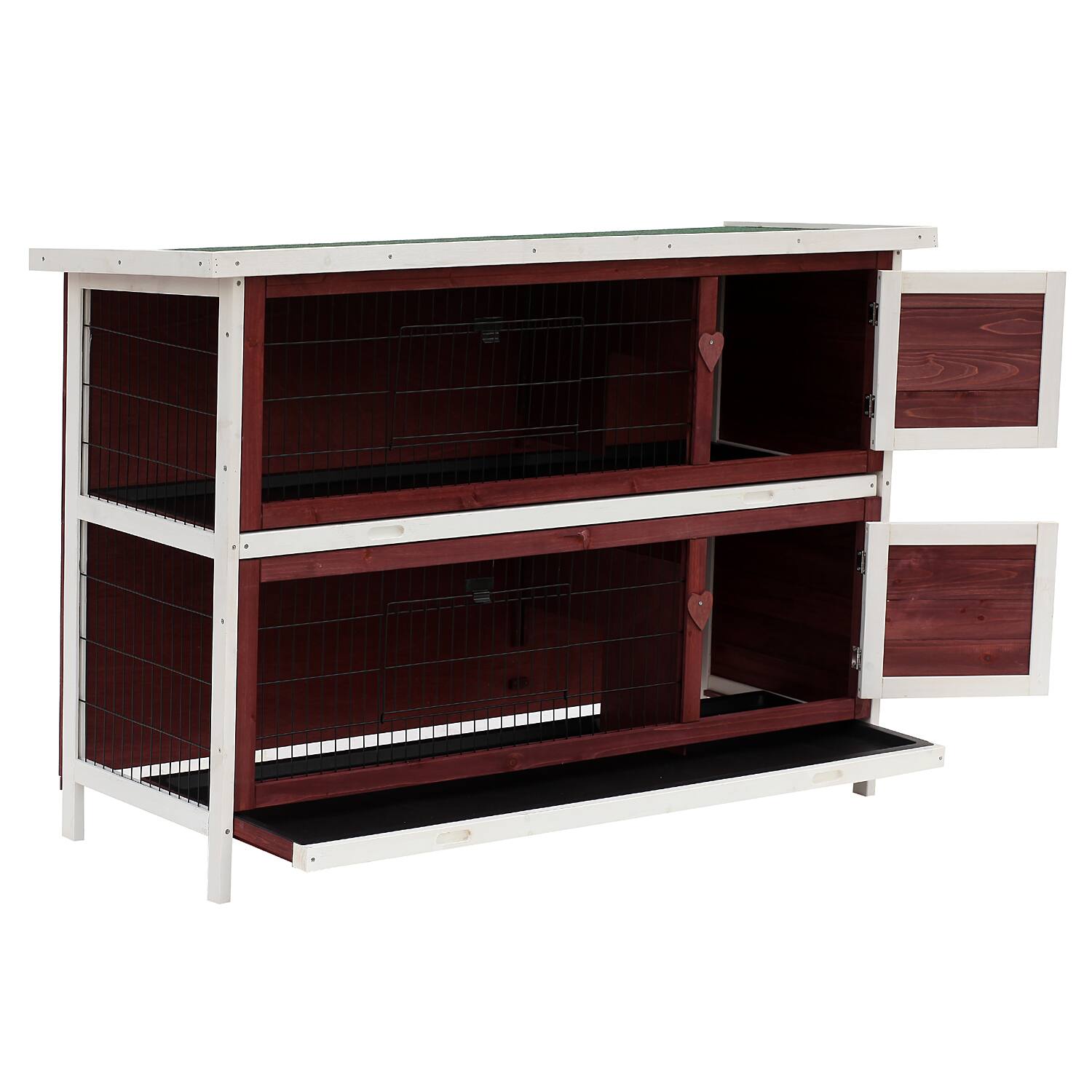 Pawhut - 54" 2-Story Weatherproof Stackable Elevated Wooden Rabbit Hutch with Enclosed Run and Pull-Out - Brown