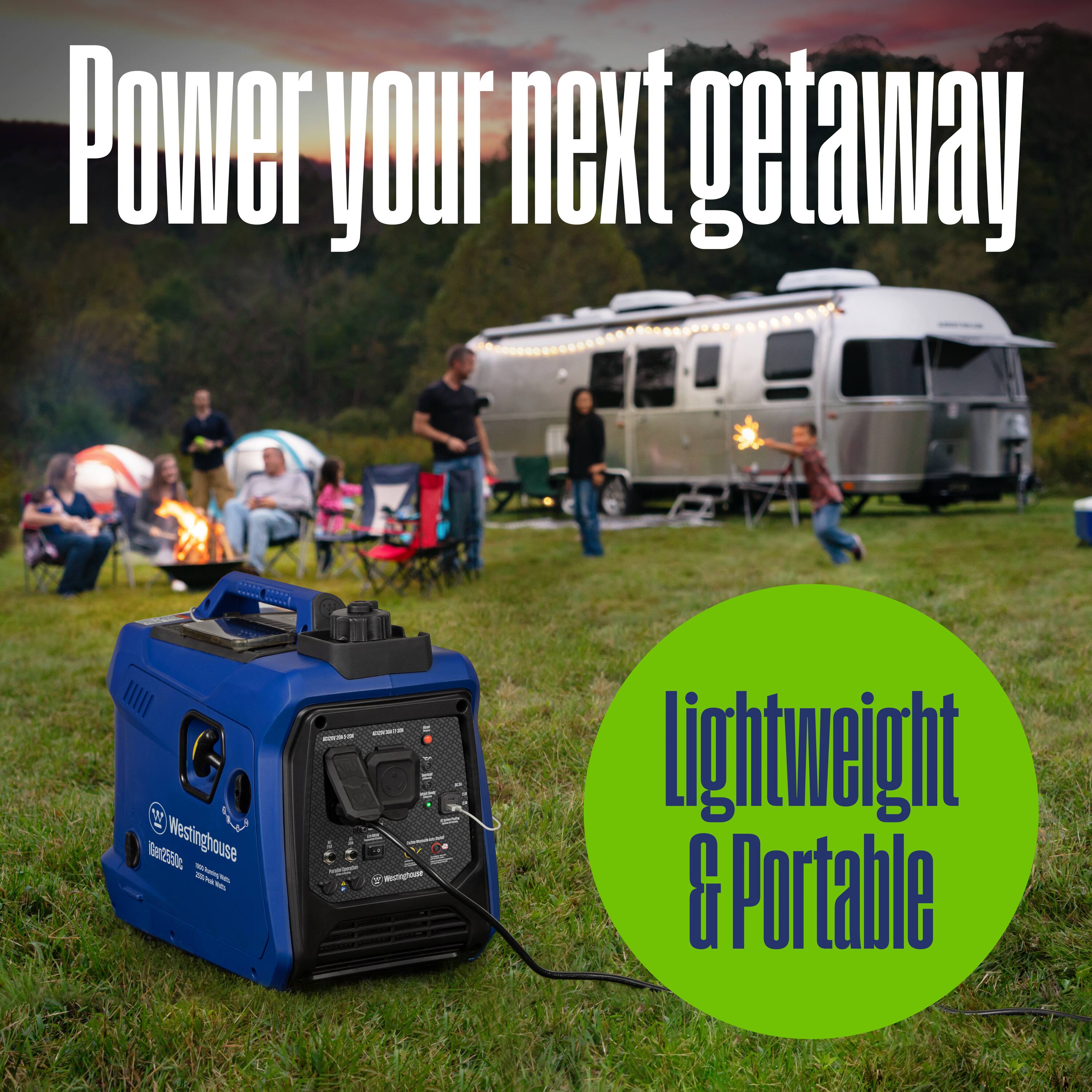 Power your next getaway  
Westinghouse  
Lightweight & Portable