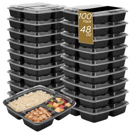 Eco Harmony Products - Microwaveable Compartmental Container (Square) with Lid 3-compartment, 48oz, 100-Pack - Black