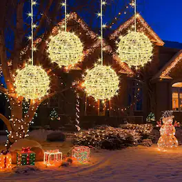 RTMB - 4-Pack Outdoor LED Christmas Ball Lights, 7.9", Waterproof, Warm White - Color: Warm White Size: 7.9 inch