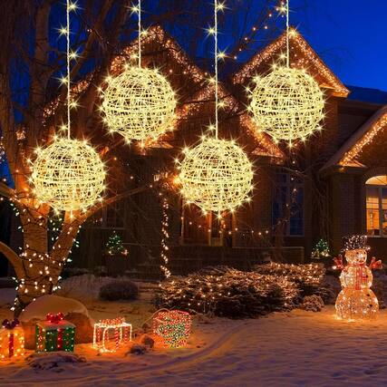 Front. RTMB - 4-Pack Outdoor LED Christmas Ball Lights, 7.9", Waterproof, Warm White - Color: Warm White Size: 7.9 inch.