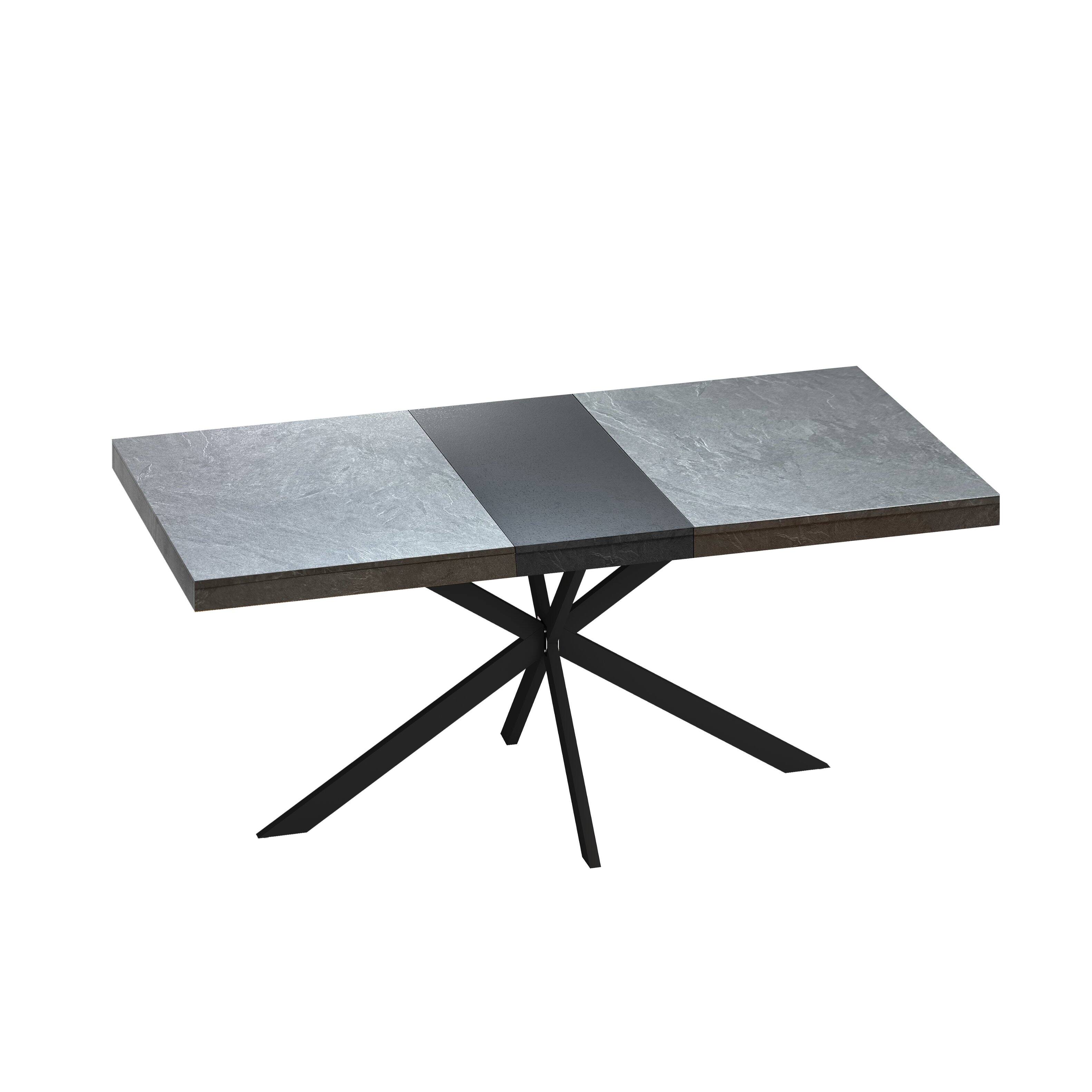 Back. Tiramisubest - Retro Rectangular Stretch Dining Table with Storage Box,Dark Grey stone Top And Black Relief Plate,Iron Foot Base - DARK GREY.