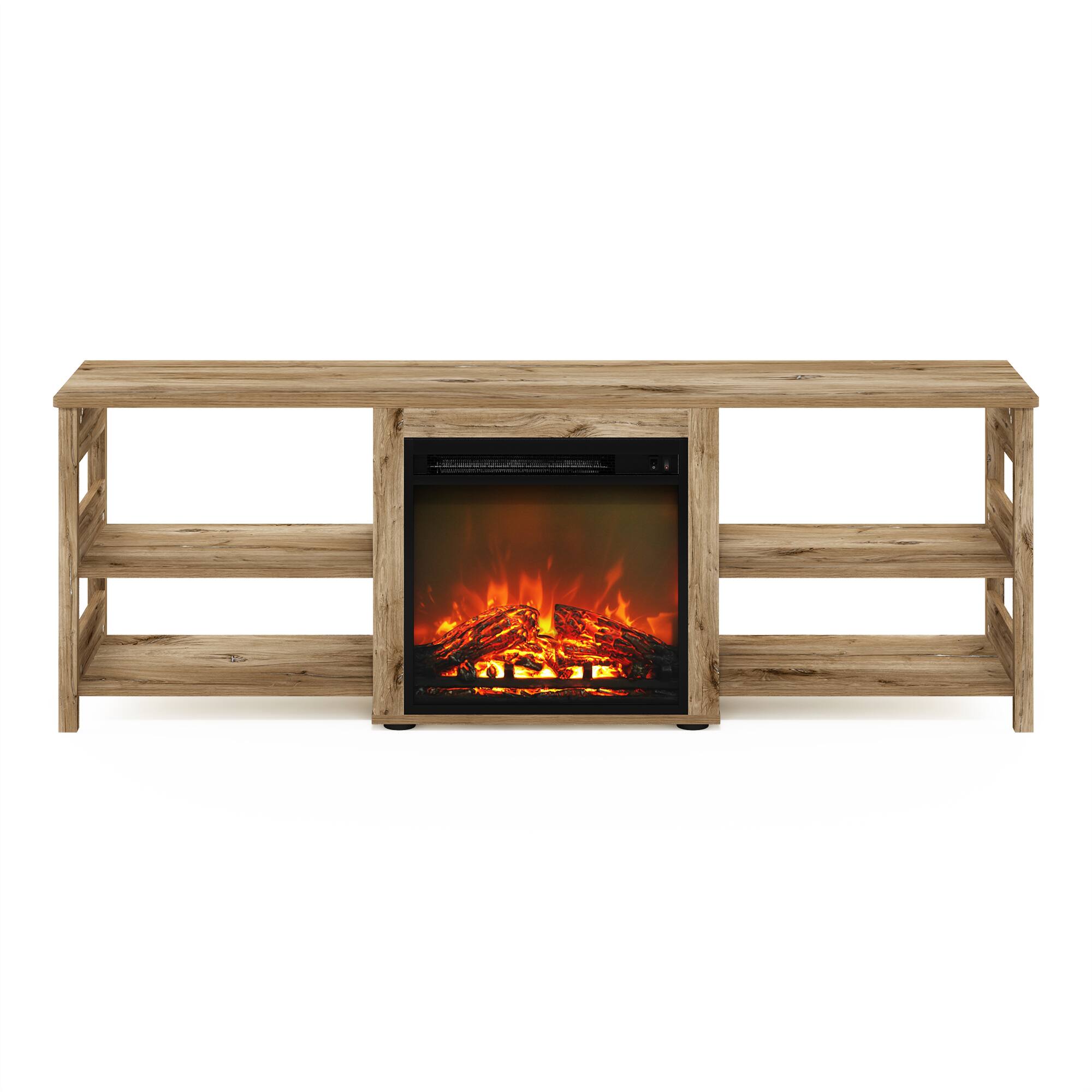 Alt View 5. Furinno - CLASSIC Fireplace TV Stand, Entertainment Center, with Open Shelf, for Living Room - Brown Oak.