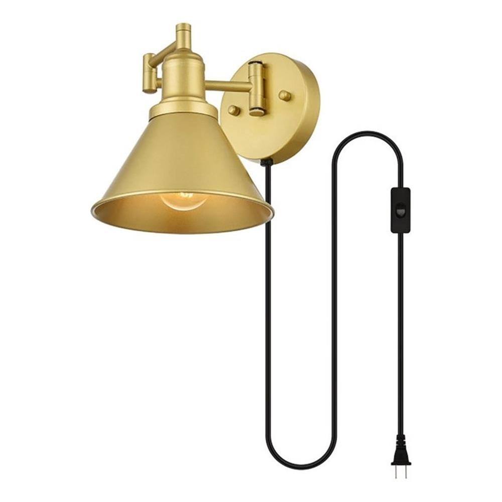 Angle. Living District - Jair 1-Light Metal Plug-in Wall Sconce - Brass - Brass.