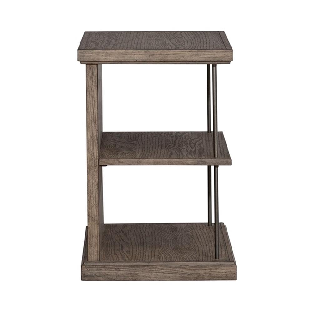 Left. Liberty Furniture Industries - City Scape Metal Accent Oak Wood Chair Side Table for Living Room - Burnished Beige.