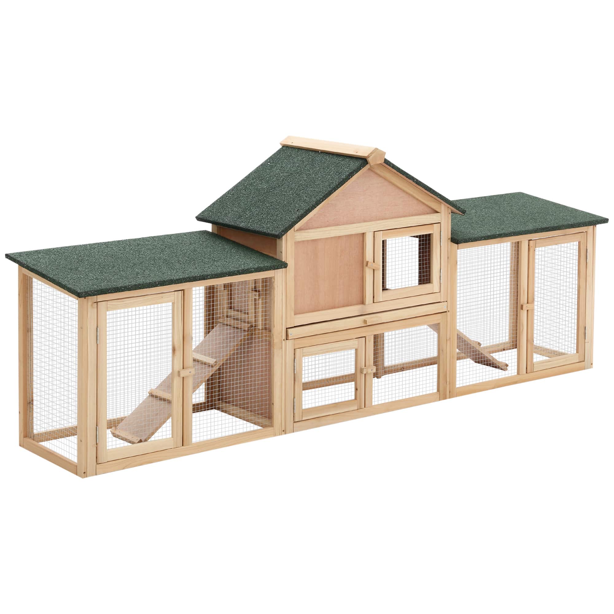 "Pawhut - 83"" L Outdoor Rabbit Hutch with Double Runs, Guinea Pig Cage Indoor, Weatherproof Roof, Removable Tray, Ramps" price history on PriceWatchPro
