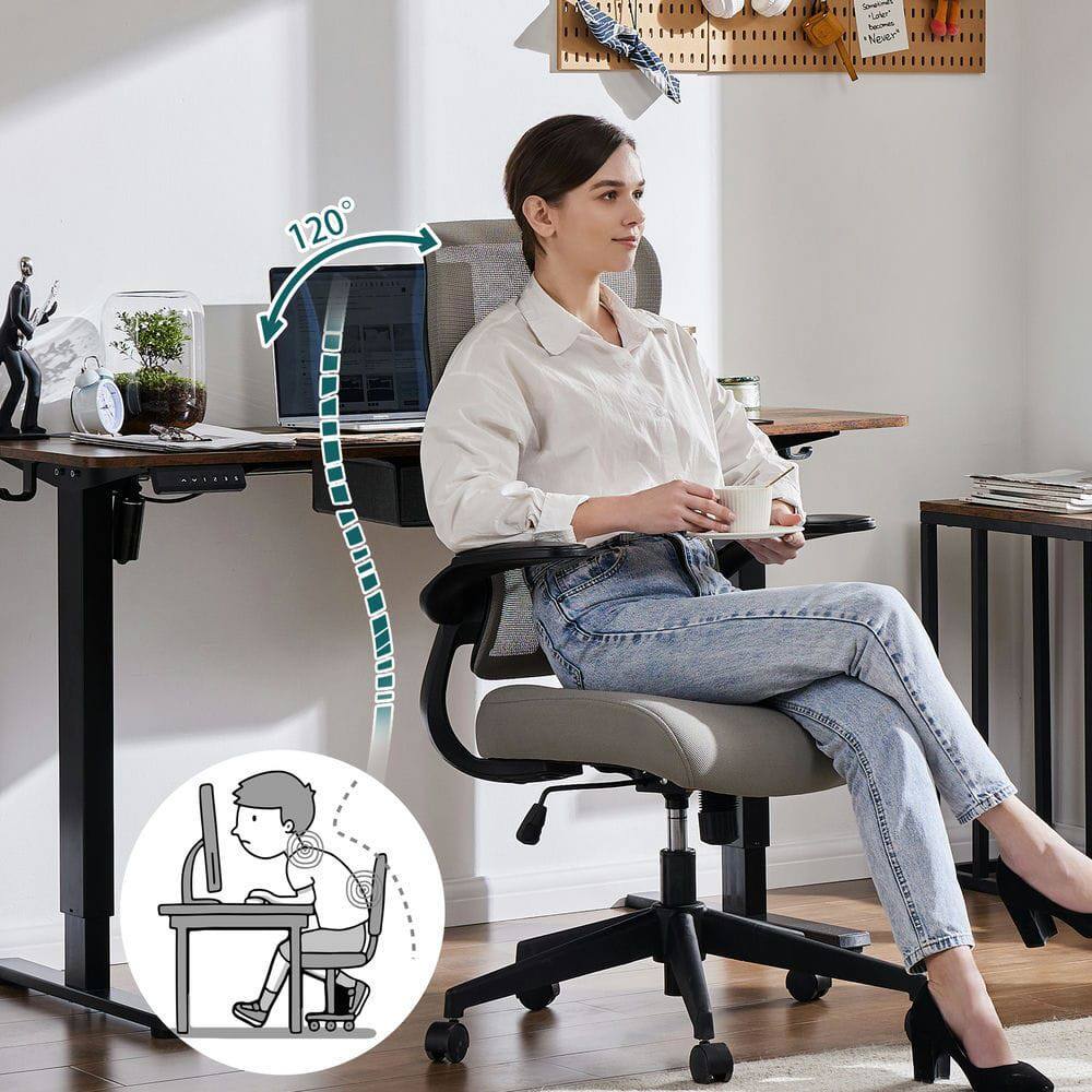 Back. Kadyn - 48" Tall Ergonomic Mesh Computer Chair - Flip-up Armrests & Lumbar Support Chair for Home Office, Gray - Gray.