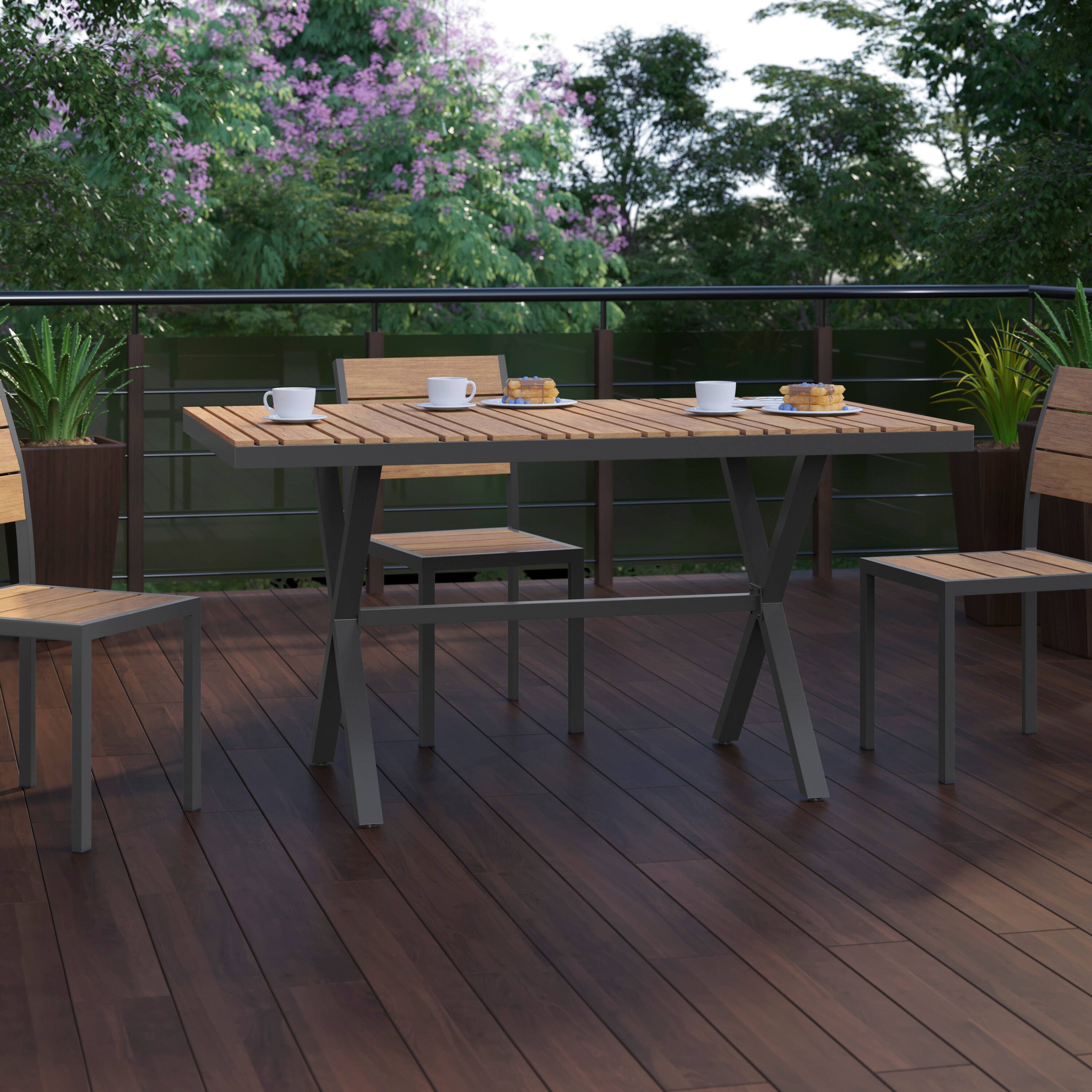 Alt View 3. Flash Furniture - Finch Commercial Grade X-Frame Outdoor Dining Table 59" x 35.5" with Faux Teak Poly Slats and Metal Frame, Natural/Gray - Natural.