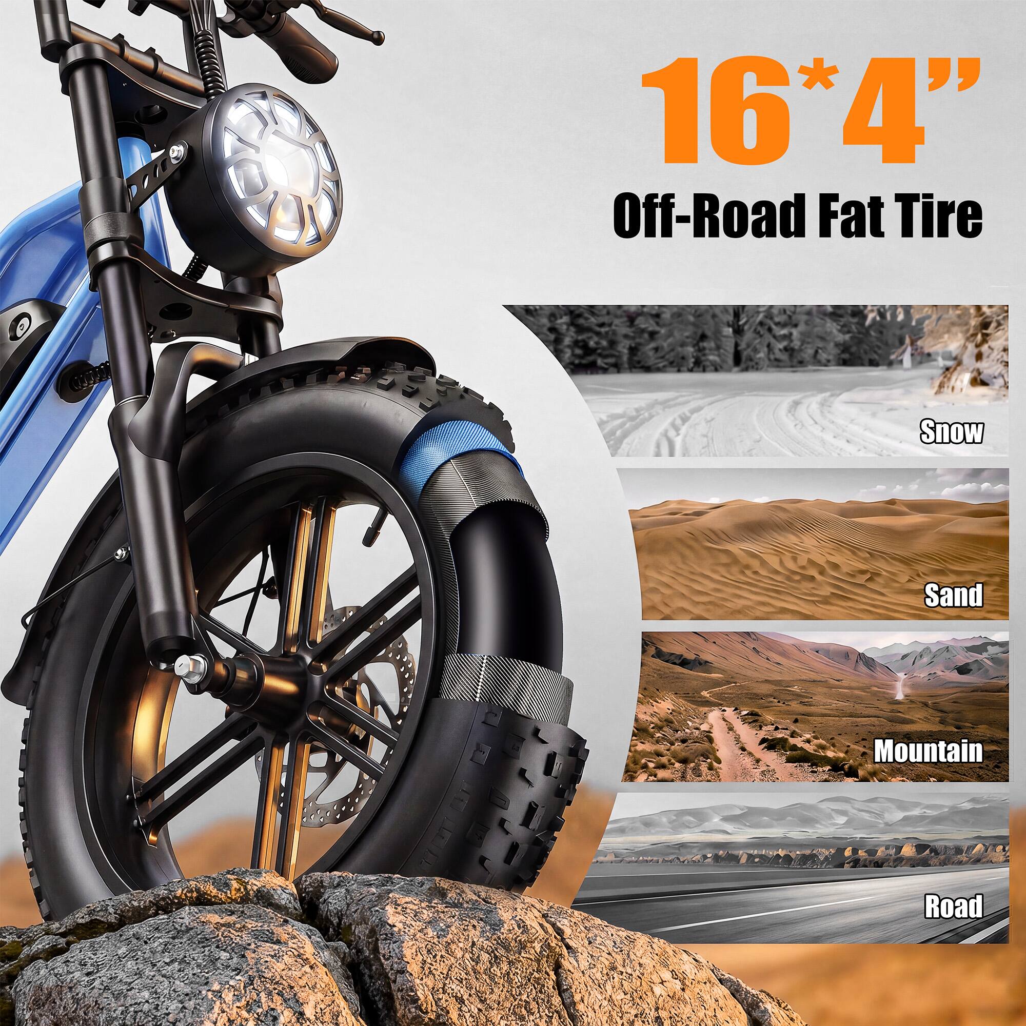 16*4" Off-Road Fat Tire

Snow
Sand
Mountain
Road