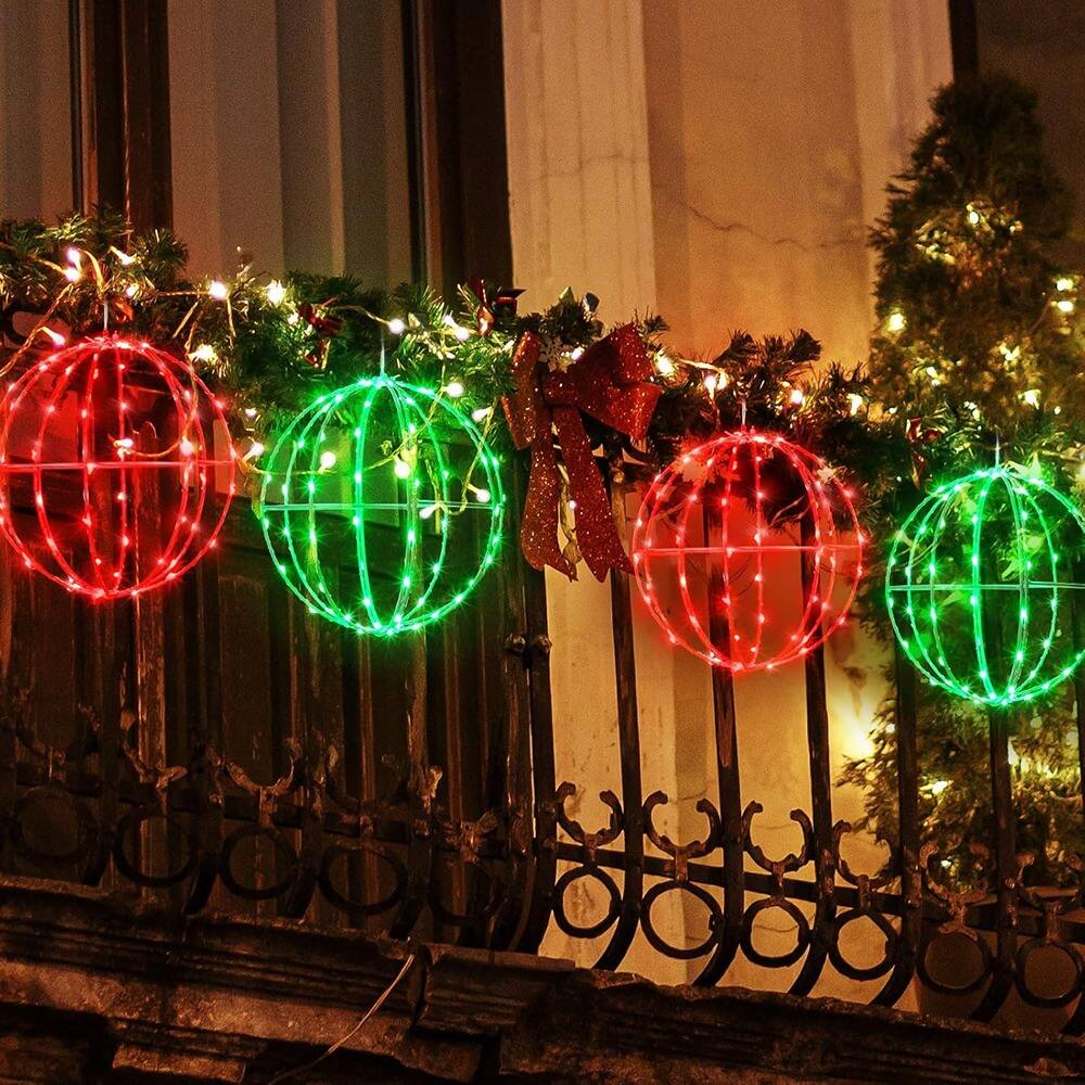 Back. RTMB - 4-Pack 7.87" LED Sphere Lights, Outdoor Holiday Decoration - ‎Red Green.