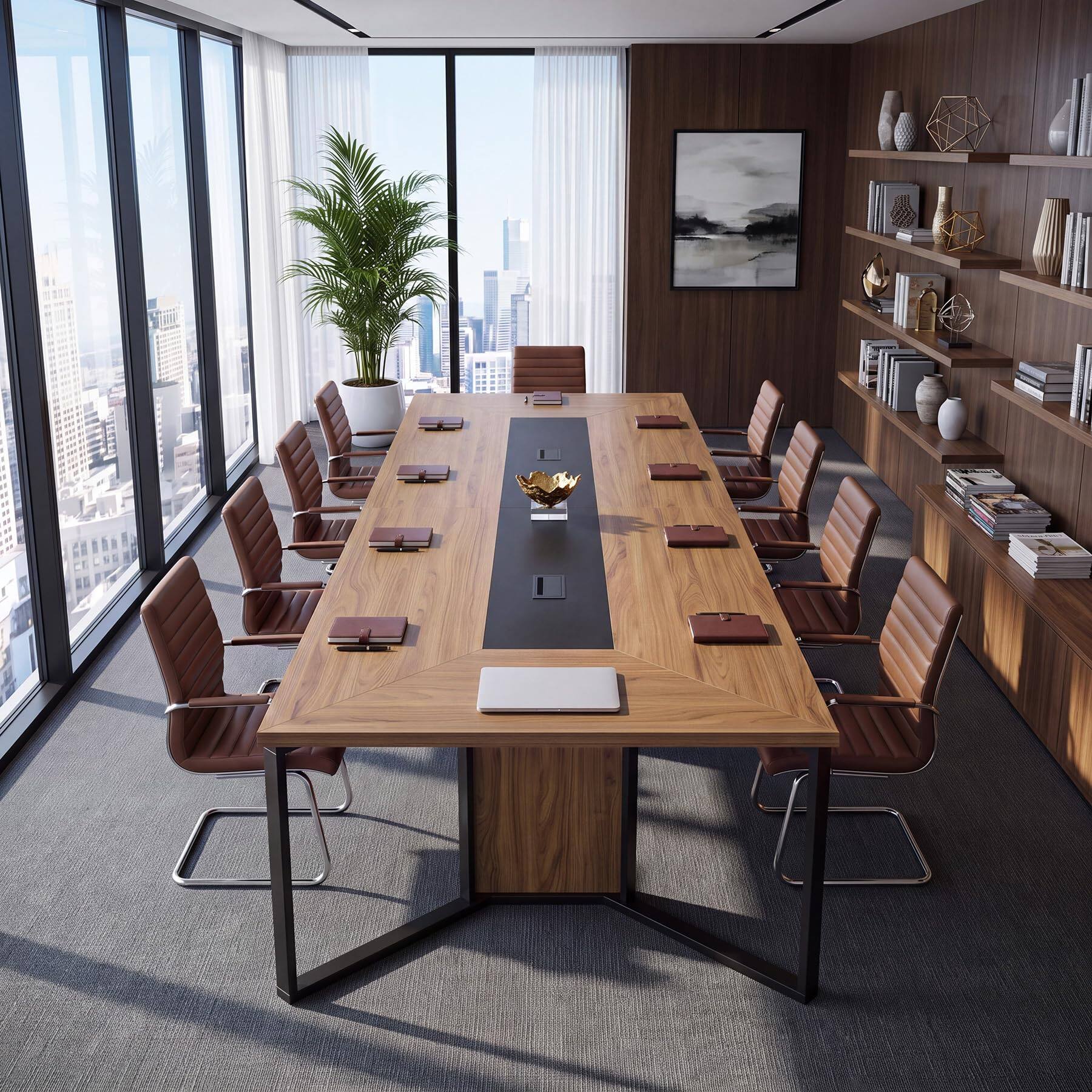 Back. Tribesigns - 9FT Conference Table, Large Office Meeting Table for 8-10 People - Brown and Black.