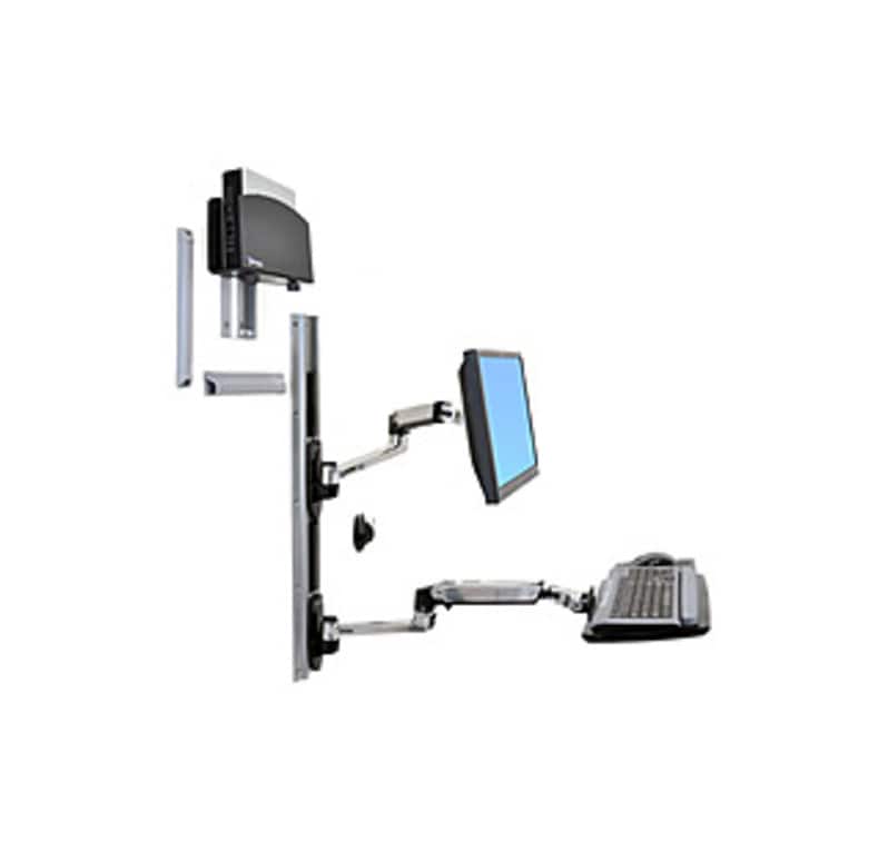 Ergotron - LX Series 45-253-026 Wall Mount System with Small CPU Holder - 25.0 lbs Load Capacity - Polished Aluminum