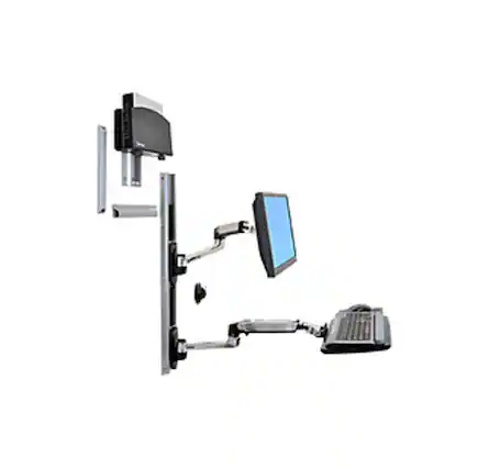 Front. Ergotron - LX Series 45-253-026 Wall Mount System with Small CPU Holder - 25.0 lbs Load Capacity - Polished Aluminum.