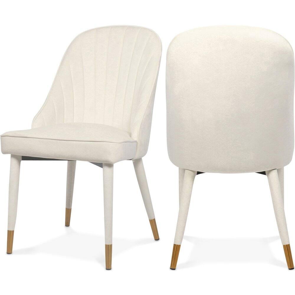 Front. Meridian Furniture - Belle Cream Velvet Dining Chair, Set of 2 - Beige.