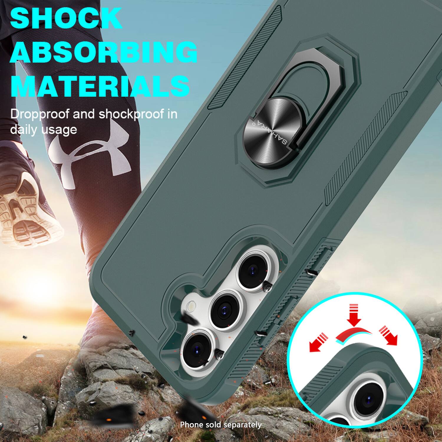 SHOCK ABSORBING MATERIALS  
Dropproof and shockproof in daily usage  

Phone sold separately