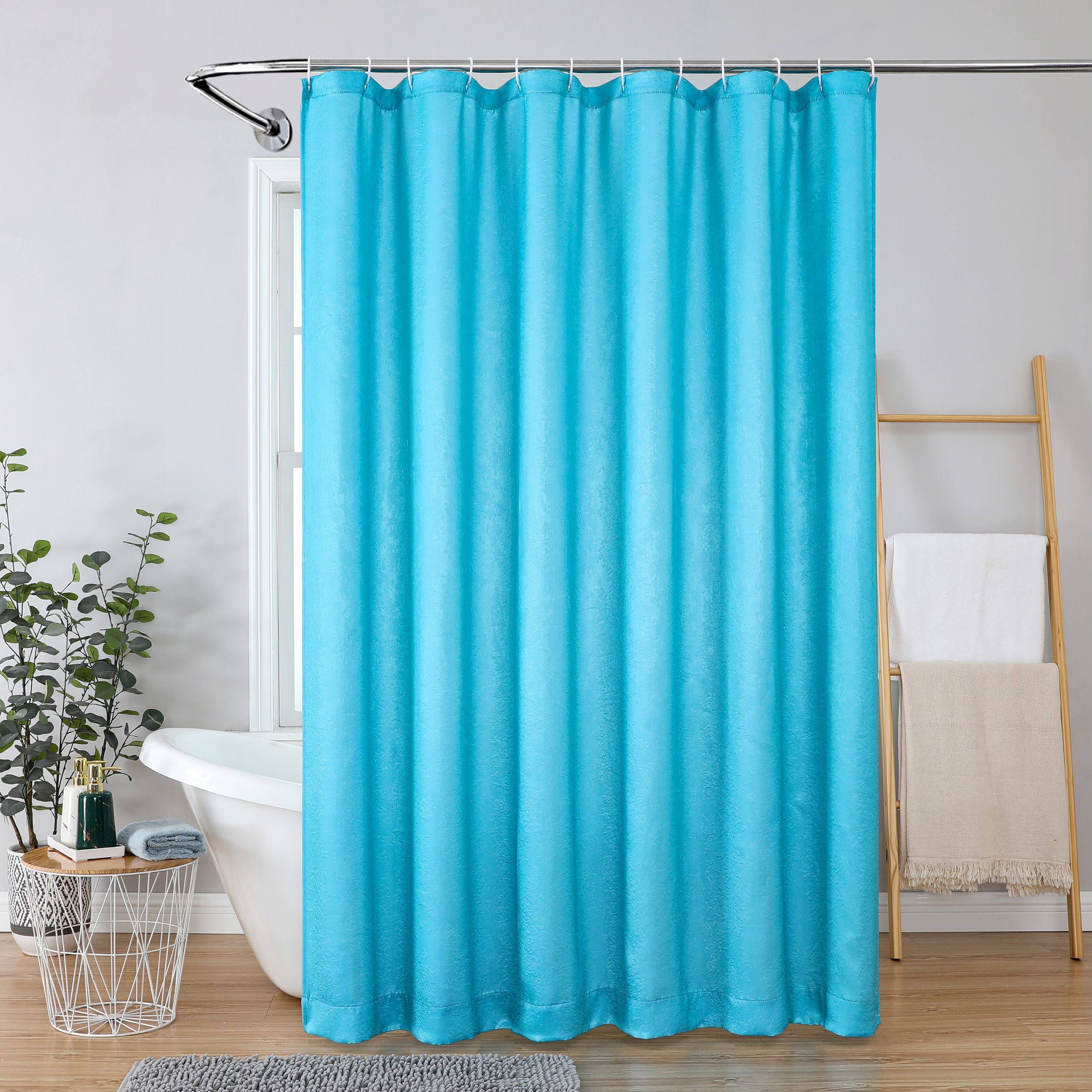 Angle. Kate Aurora - Kate Aurora Serena Elegant Jacquard Woven Fabric Shower Curtain - Standard Size - Turquoise - Turquoise.