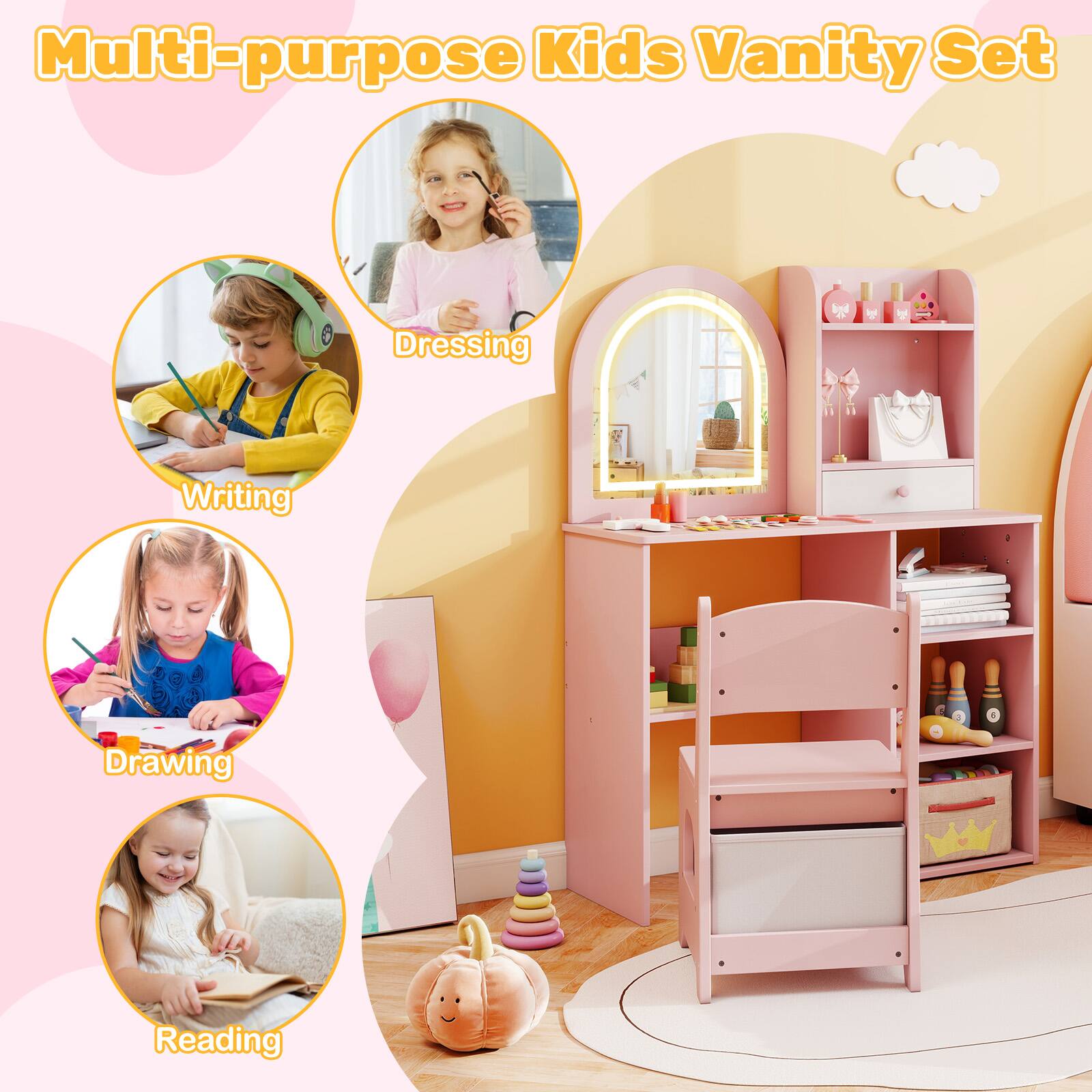Multi-purpose Kids Vanity Set

- Dressing
- Writing
- Drawing
- Reading