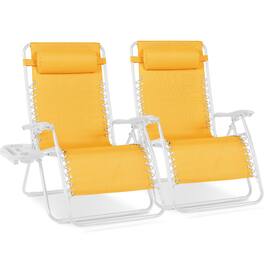 Best Choice Products - Set of 2 Extra Wide Zero Gravity Lounge Chair Recliners w/ Cup Holder - Marigold/White
