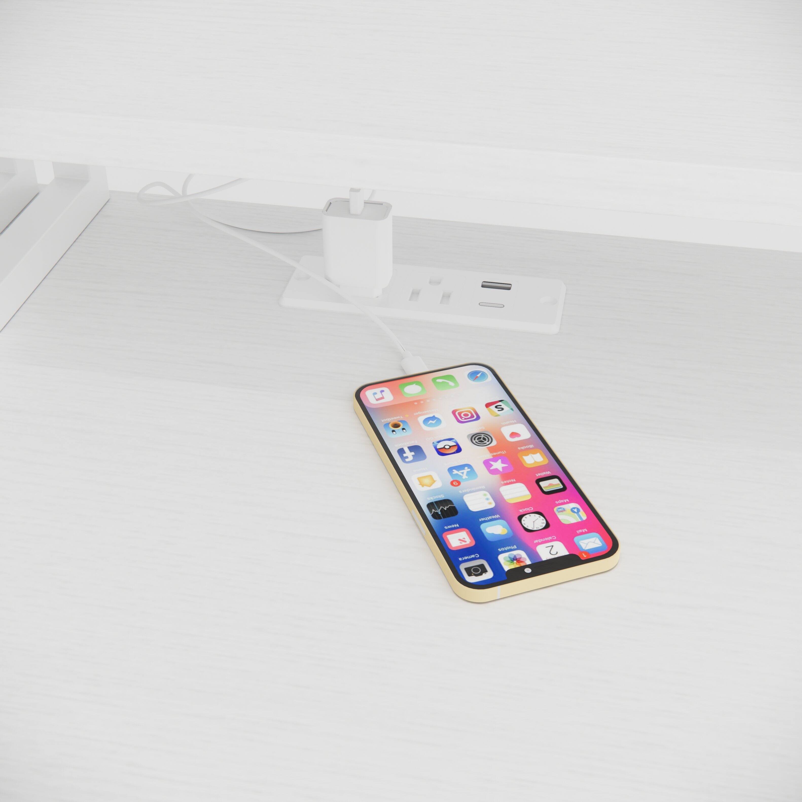 Alt View 7. Tiramisubest - 47" Computer Desk with 2 Fabric Drawers & Outlets,Office Desk with 2 Monitor Stands,Side Pocket,Shelves & Hooks,White - White.