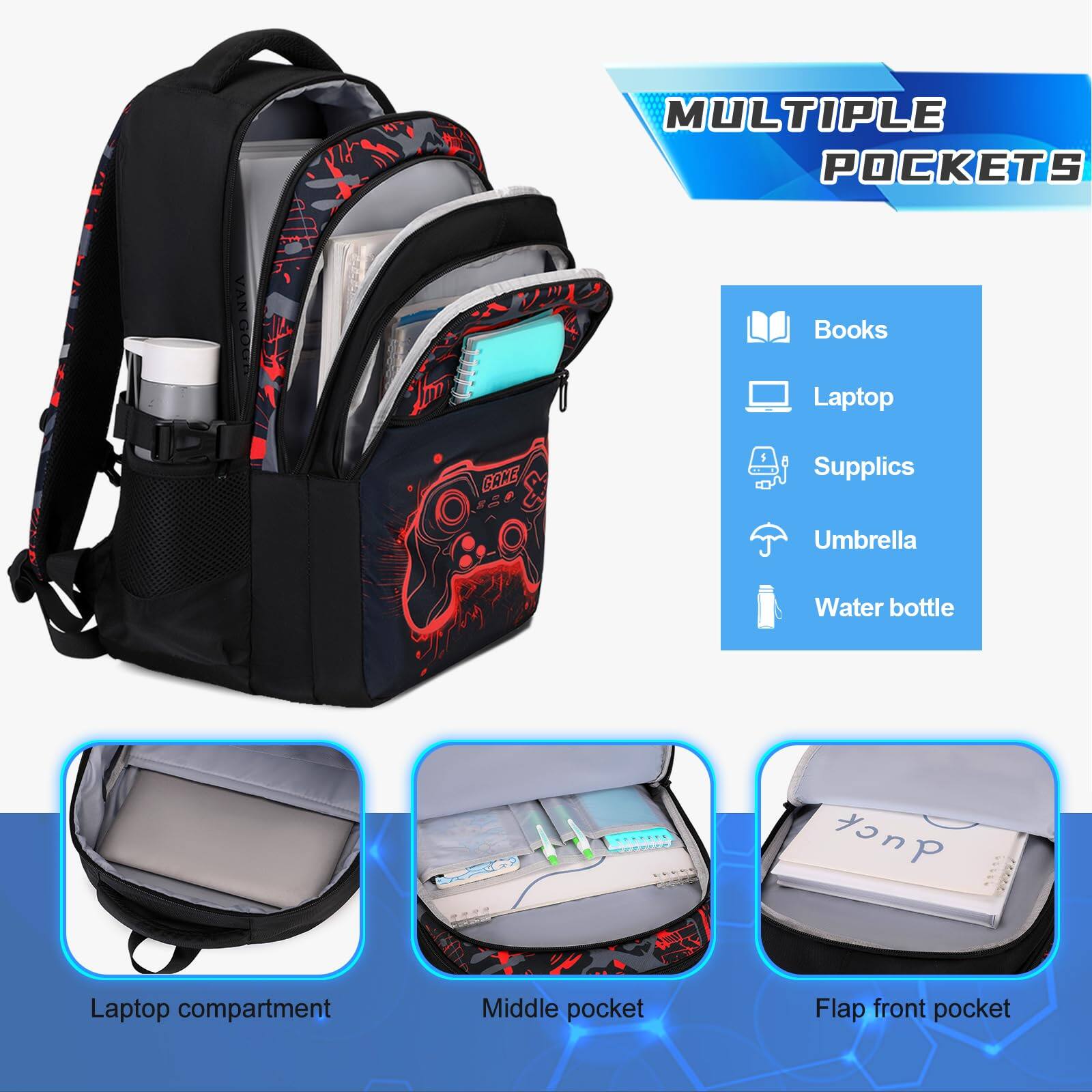 Cozy Serene Backpack For School 3pcs Cool Luminous Gamer With Lunch Box ...