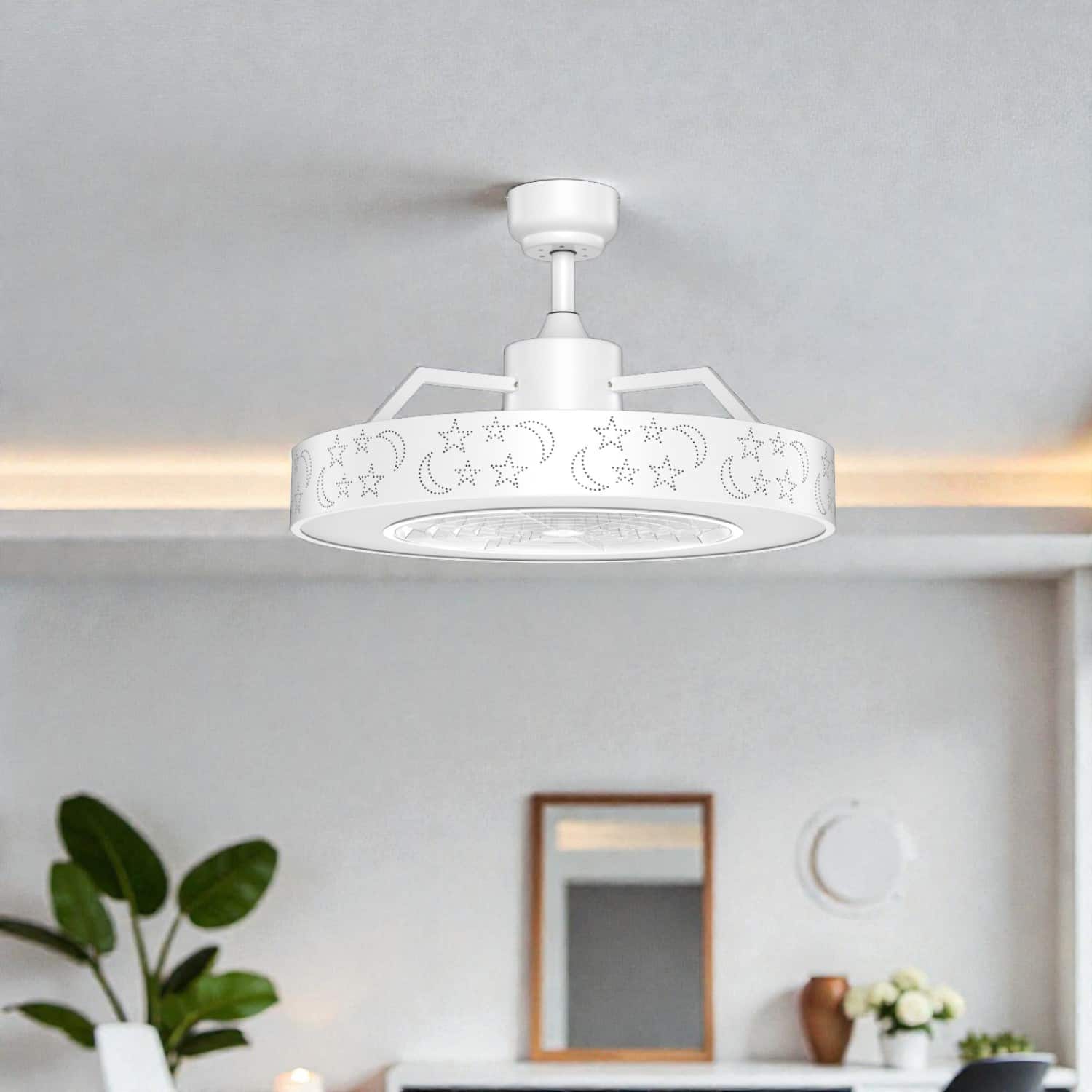 BreeBe - 23-Inch Lighted Ceiling Fan with Convenient Remote Control - White