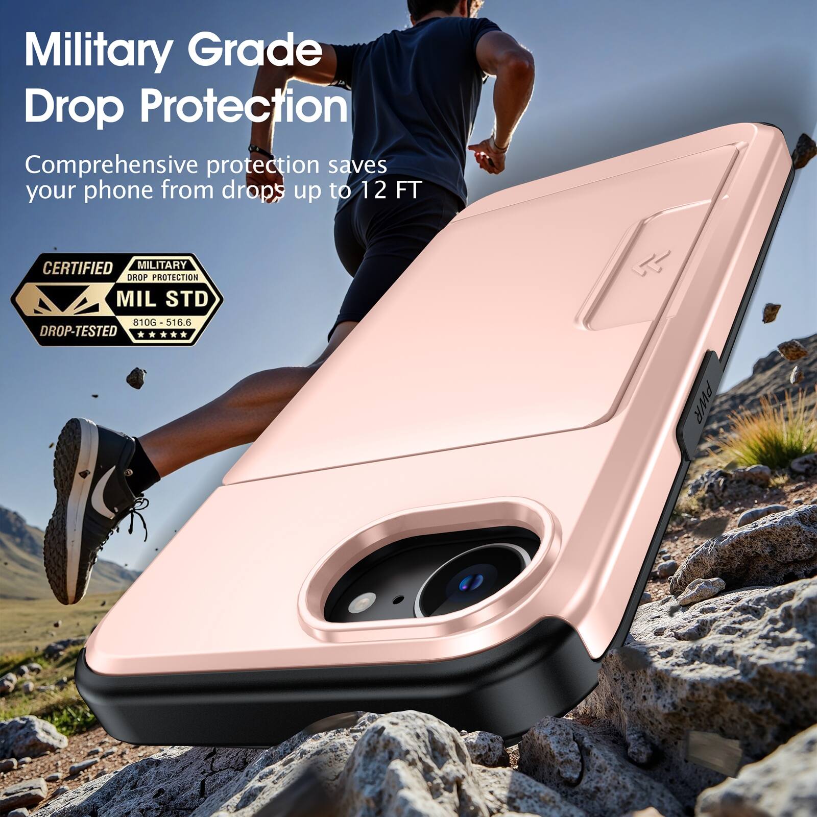 Military Grade Drop Protection  
Comprehensive protection saves your phone from drops up to 12 FT  

CERTIFIED MILITARY DROP PROTECTION  
MIL STD 810G-516.6 DROP-TESTED
