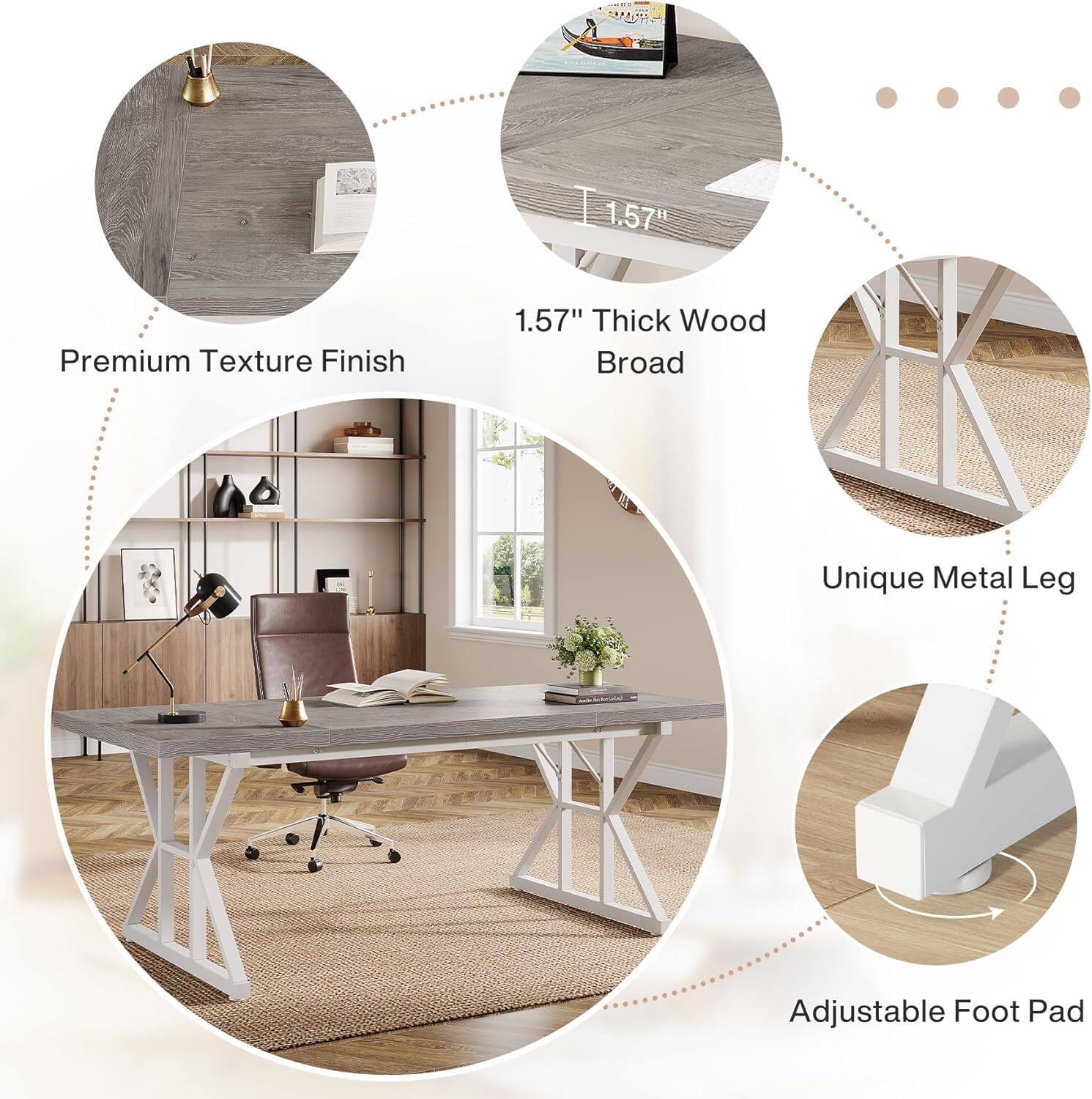 300
1.57H
Premium Texture Finish
1.57" Thick Wood Broad
Unique Metal Leg
Adjustable Foot Pad