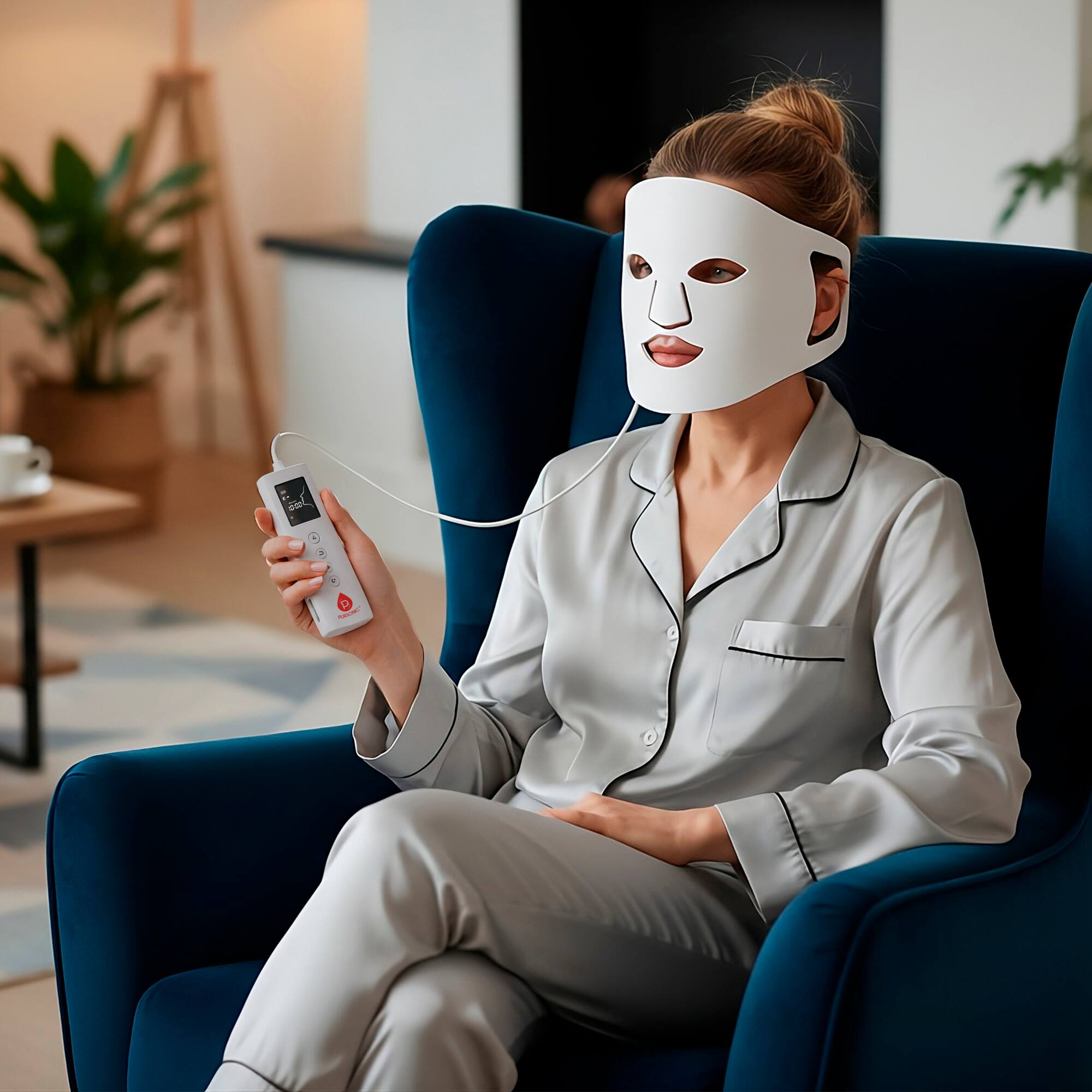 Left. Pursonic - LED Light Therapy Mask with Smart Controller.