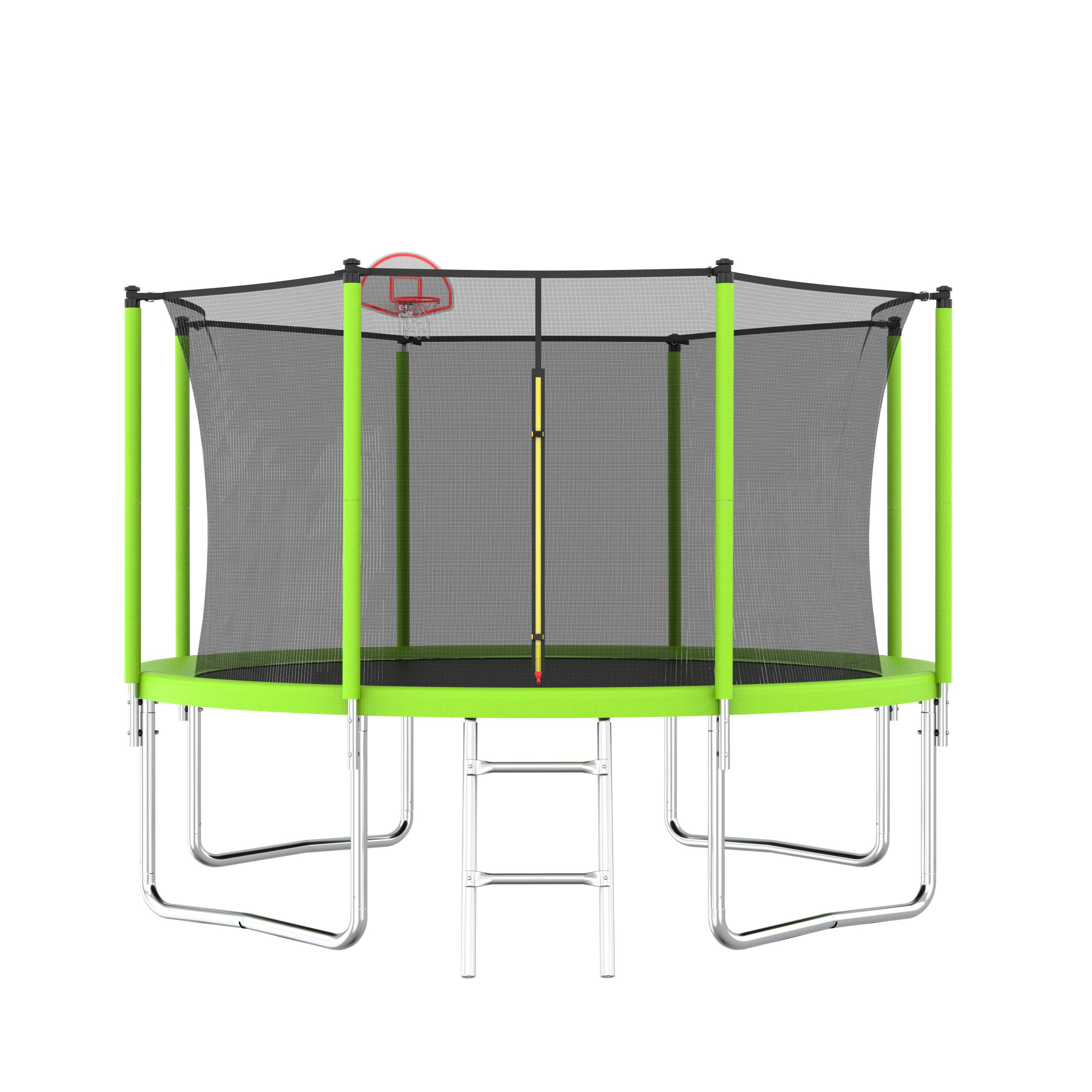 Front. Anysun - 12FT Green Trampoline for Kids & Adults - Includes Basketball Hoop & Ball, Safety Enclosure for Backyard Outdoor.
