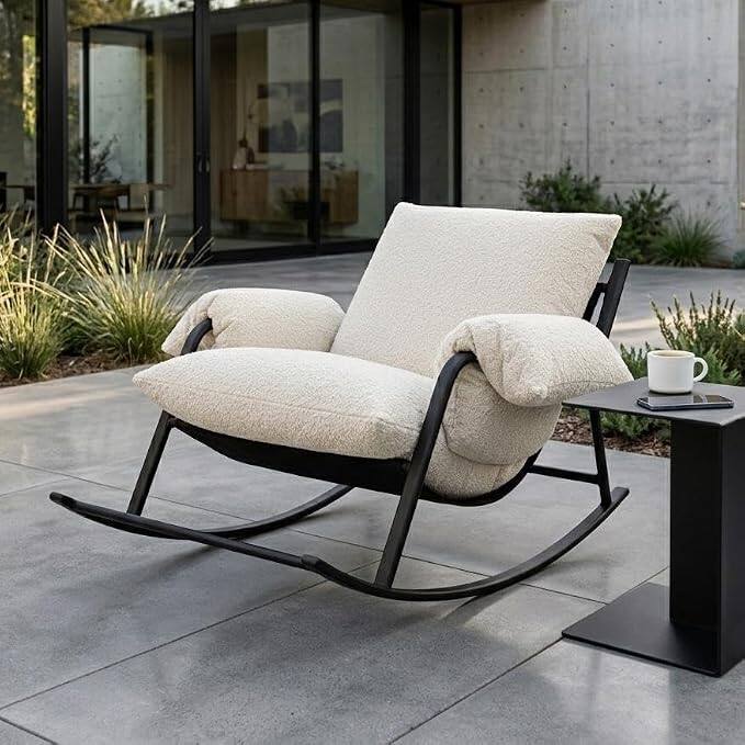 Front. Acanva - Acanva Ember Oversized Outdoor Rocking Chair, Apricot - Black + Apricot.