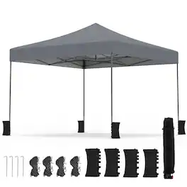 Costway - Pop up Canopy Tent, Heavy-duty Easy Setup Gazebo Shelter with Wheeled Bags - Gray